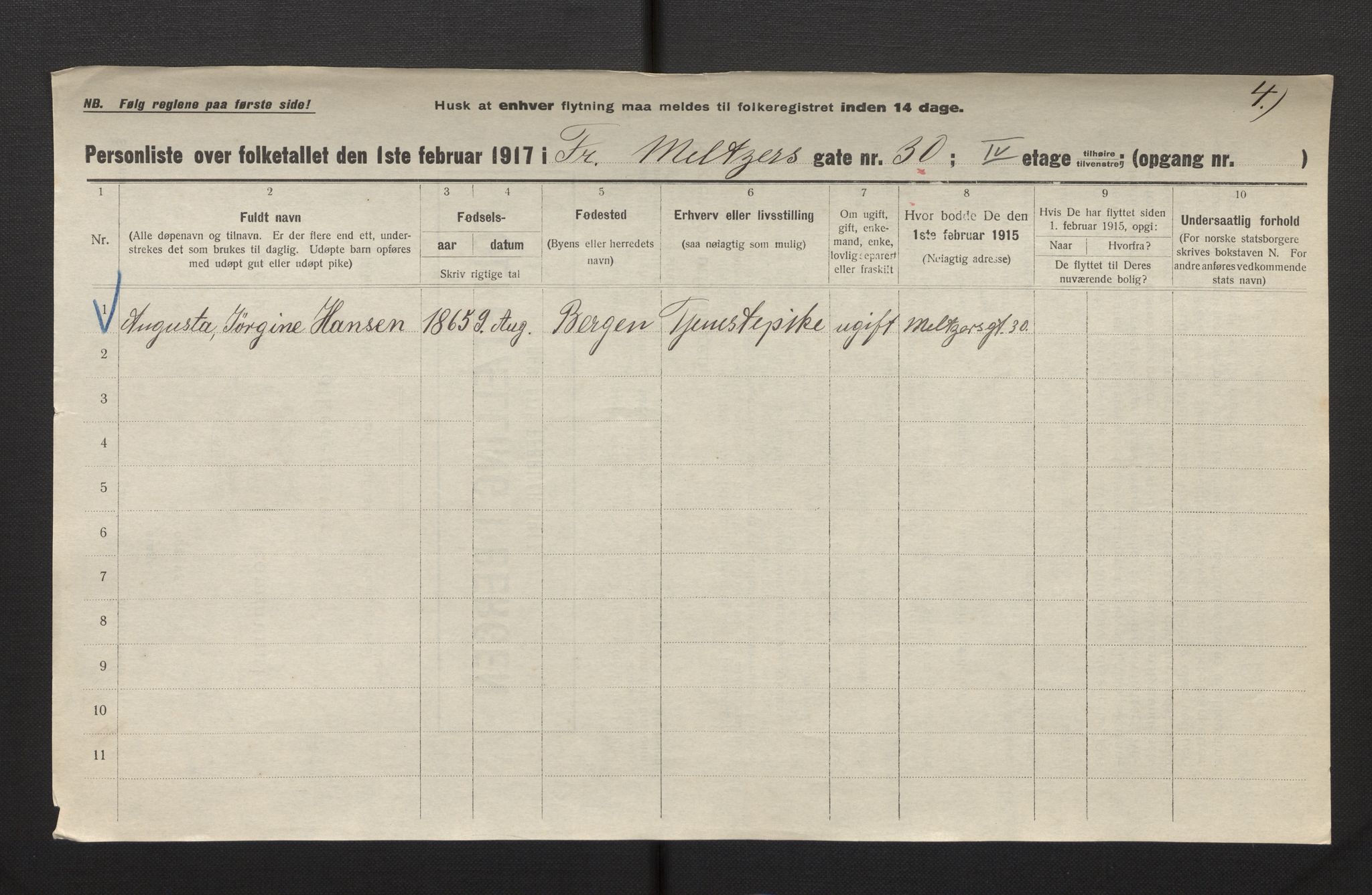 SAB, Municipal Census 1917 for Bergen, 1917, p. 9121