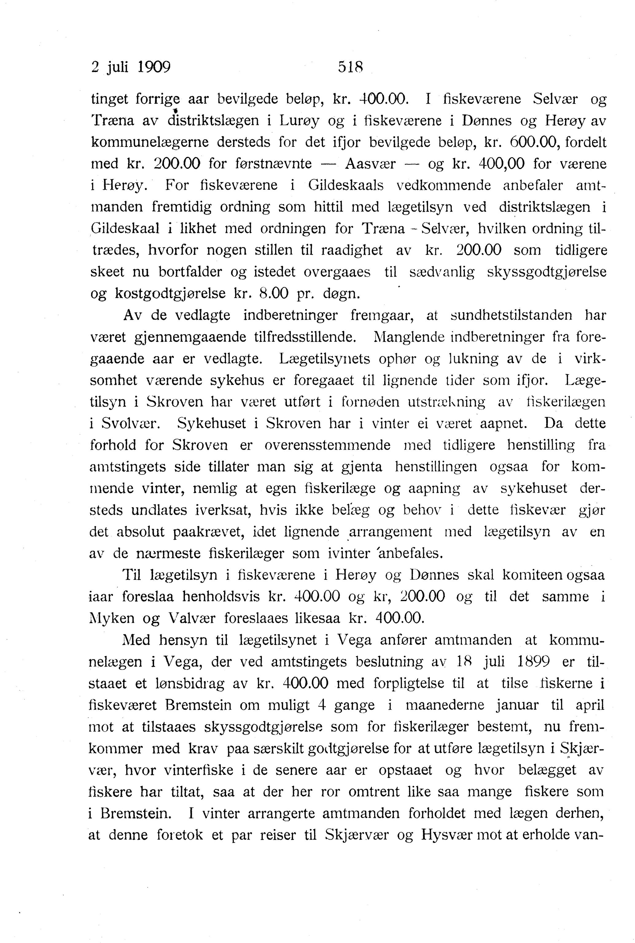 Nordland Fylkeskommune. Fylkestinget, AIN/NFK-17/176/A/Ac/L0032: Fylkestingsforhandlinger 1909, 1909