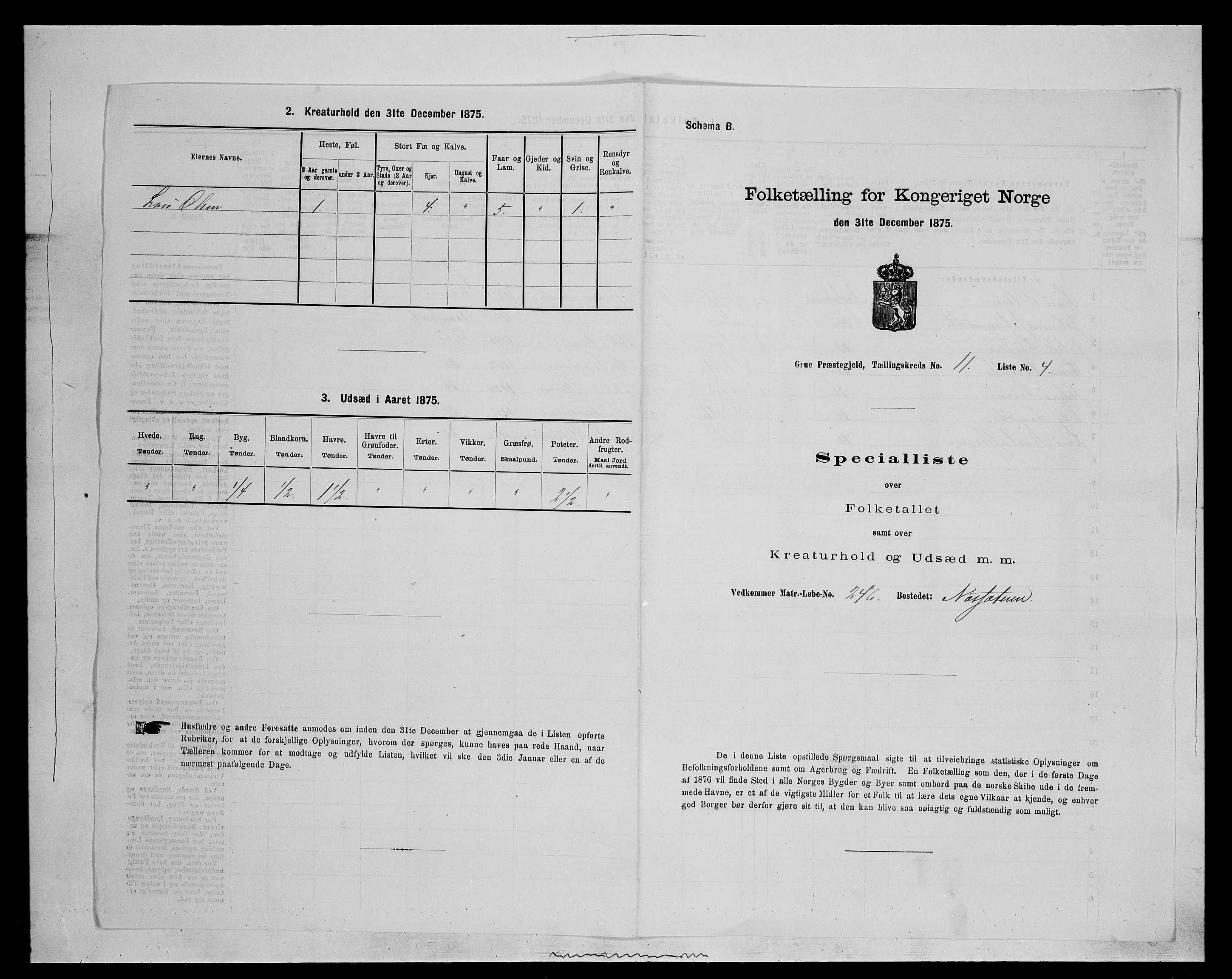 SAH, 1875 census for 0423P Grue, 1875, p. 1944