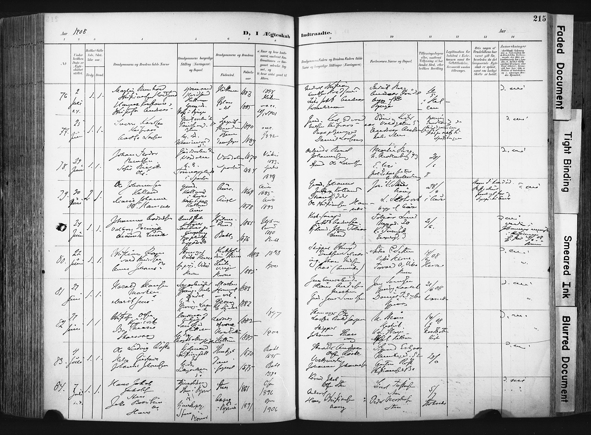 Ministerialprotokoller, klokkerbøker og fødselsregistre - Sør-Trøndelag, SAT/A-1456/604/L0201: Parish register (official) no. 604A21, 1901-1911, p. 215