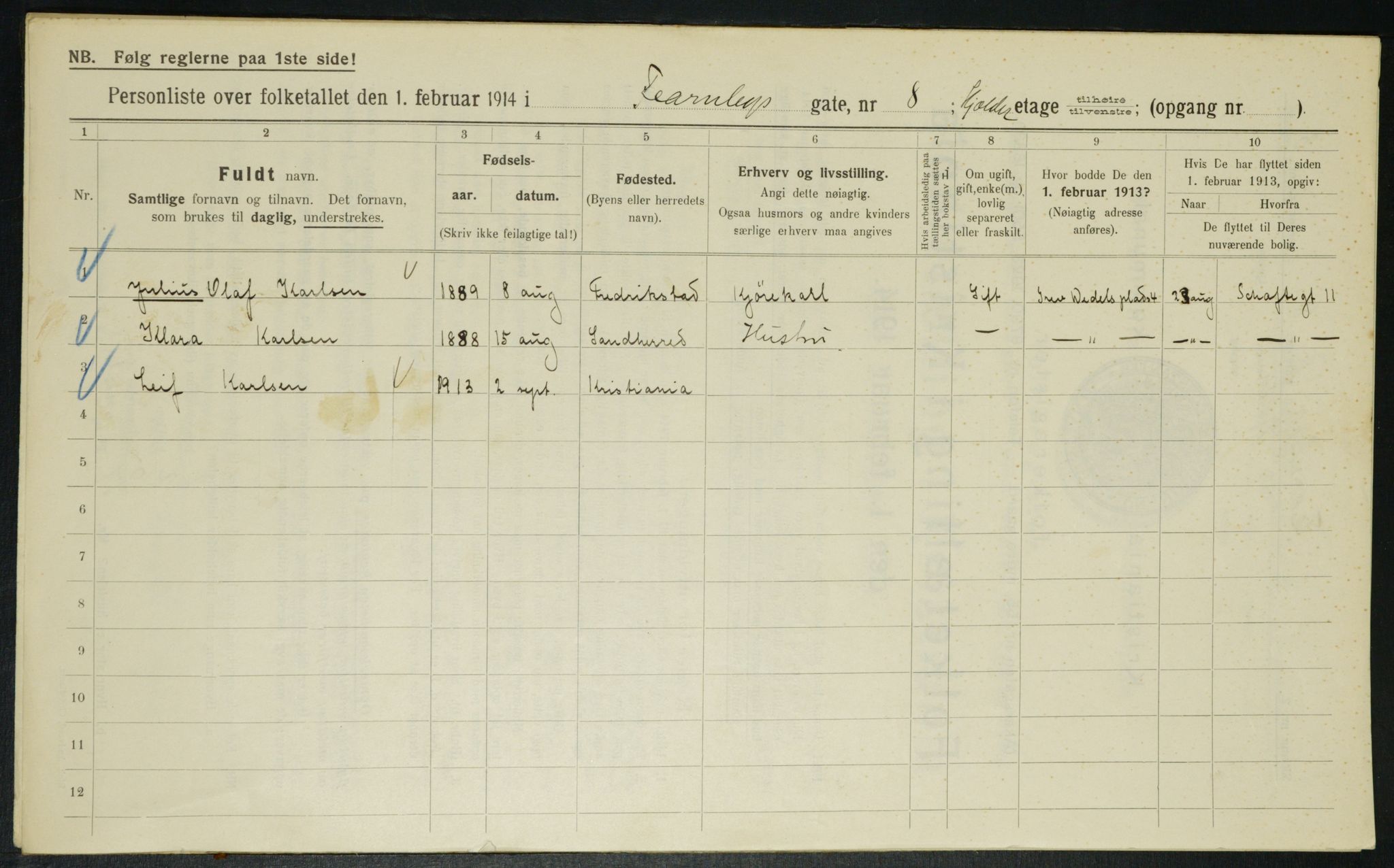 OBA, Municipal Census 1914 for Kristiania, 1914, p. 24124