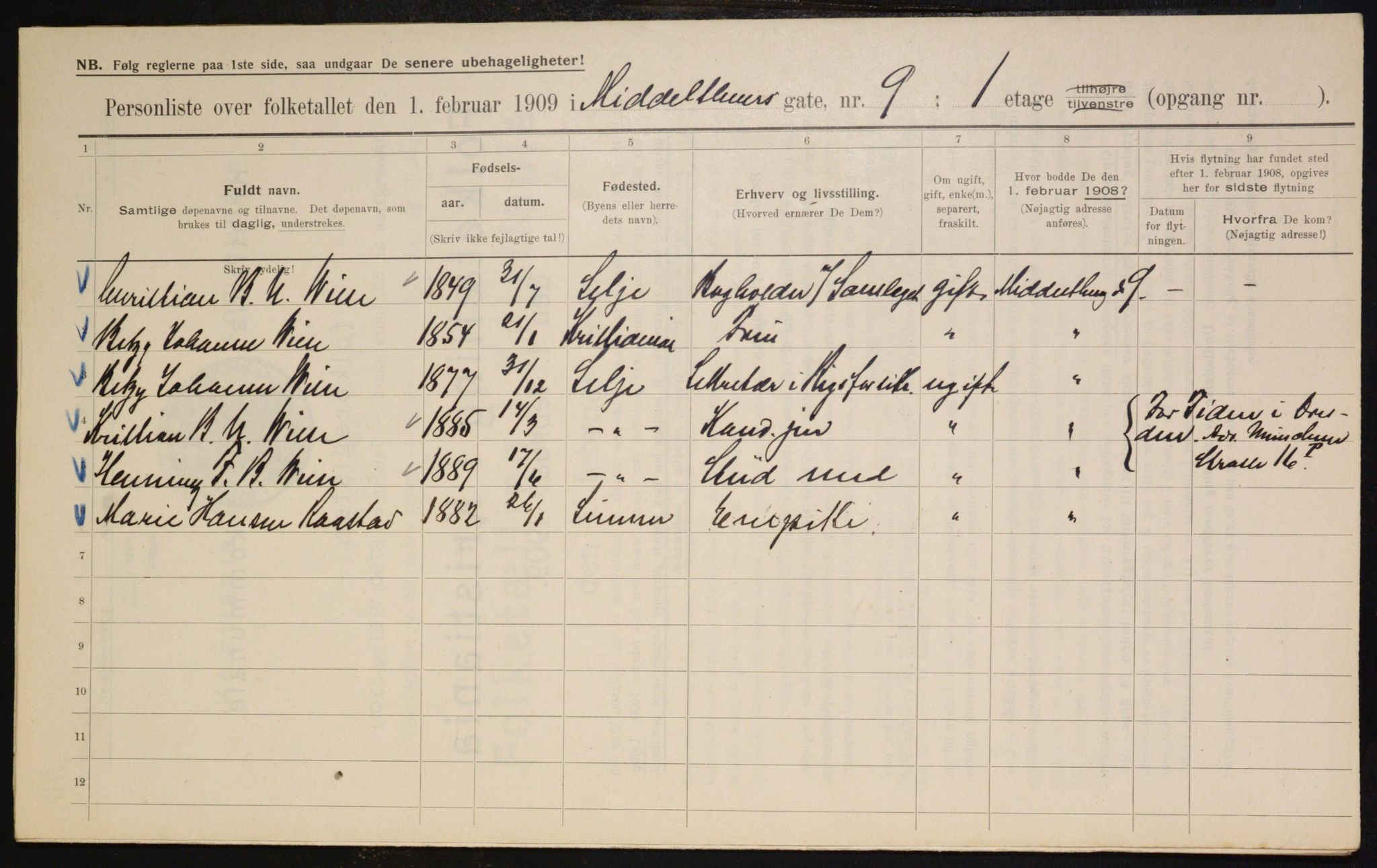 OBA, Municipal Census 1909 for Kristiania, 1909, p. 68251