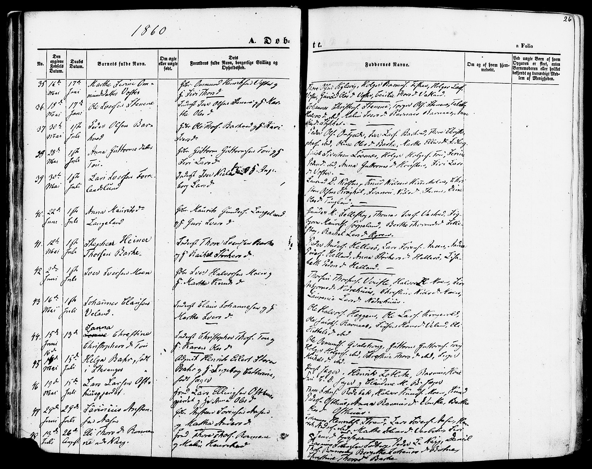 Strand sokneprestkontor, AV/SAST-A-101828/H/Ha/Haa/L0007: Parish register (official) no. A 7, 1855-1881, p. 26