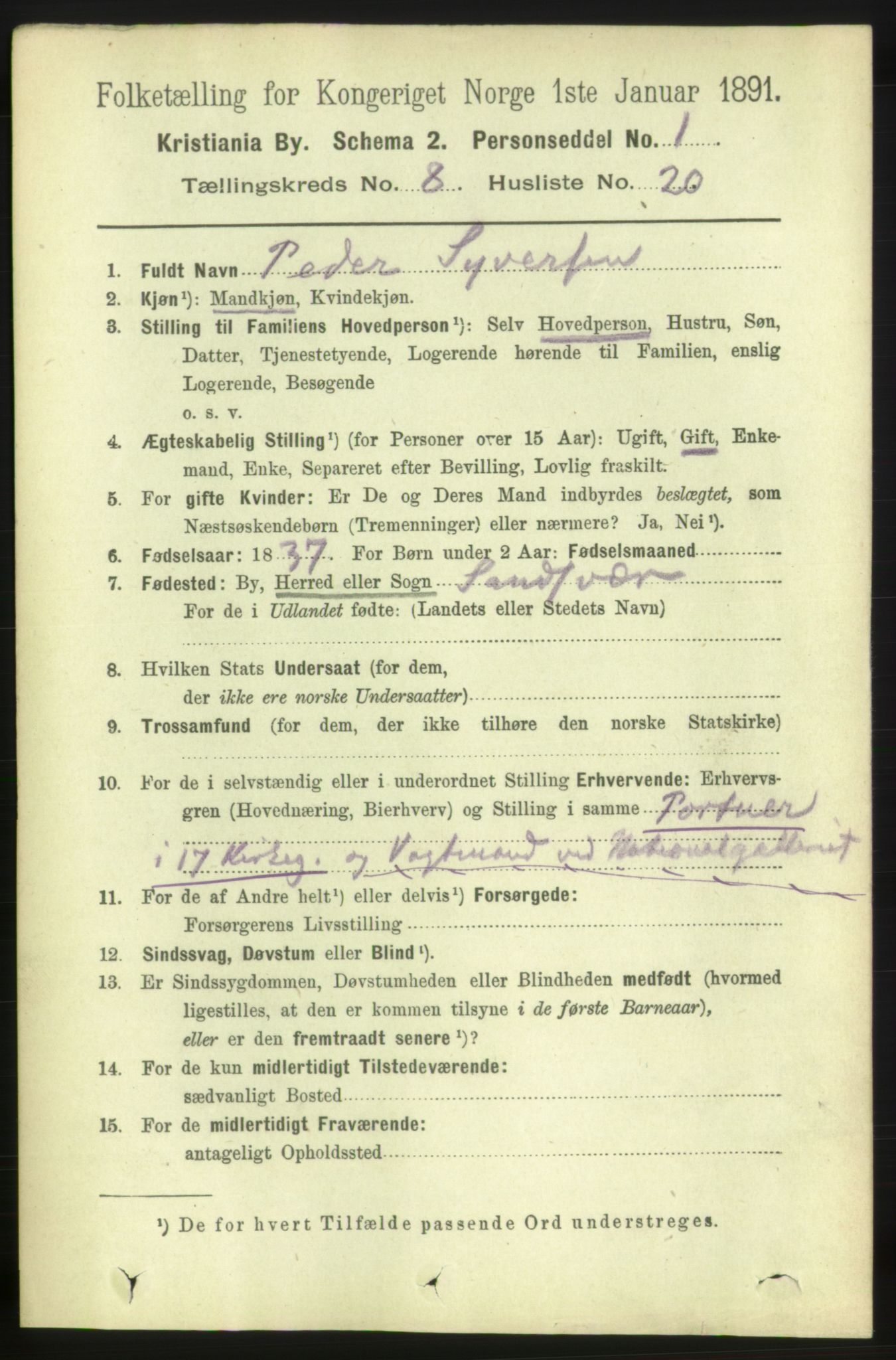 RA, 1891 census for 0301 Kristiania, 1891, p. 3753