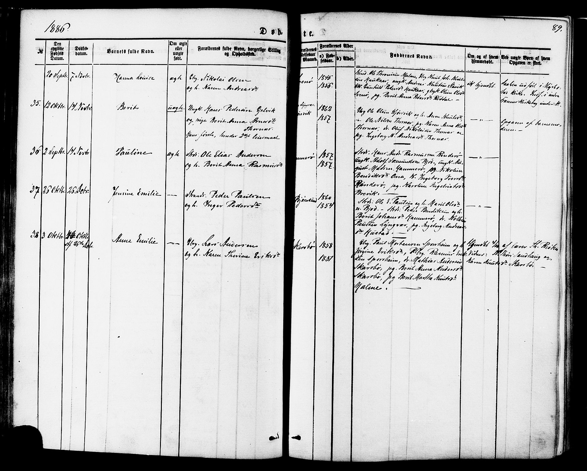 Ministerialprotokoller, klokkerbøker og fødselsregistre - Møre og Romsdal, SAT/A-1454/565/L0749: Parish register (official) no. 565A03, 1871-1886, p. 89