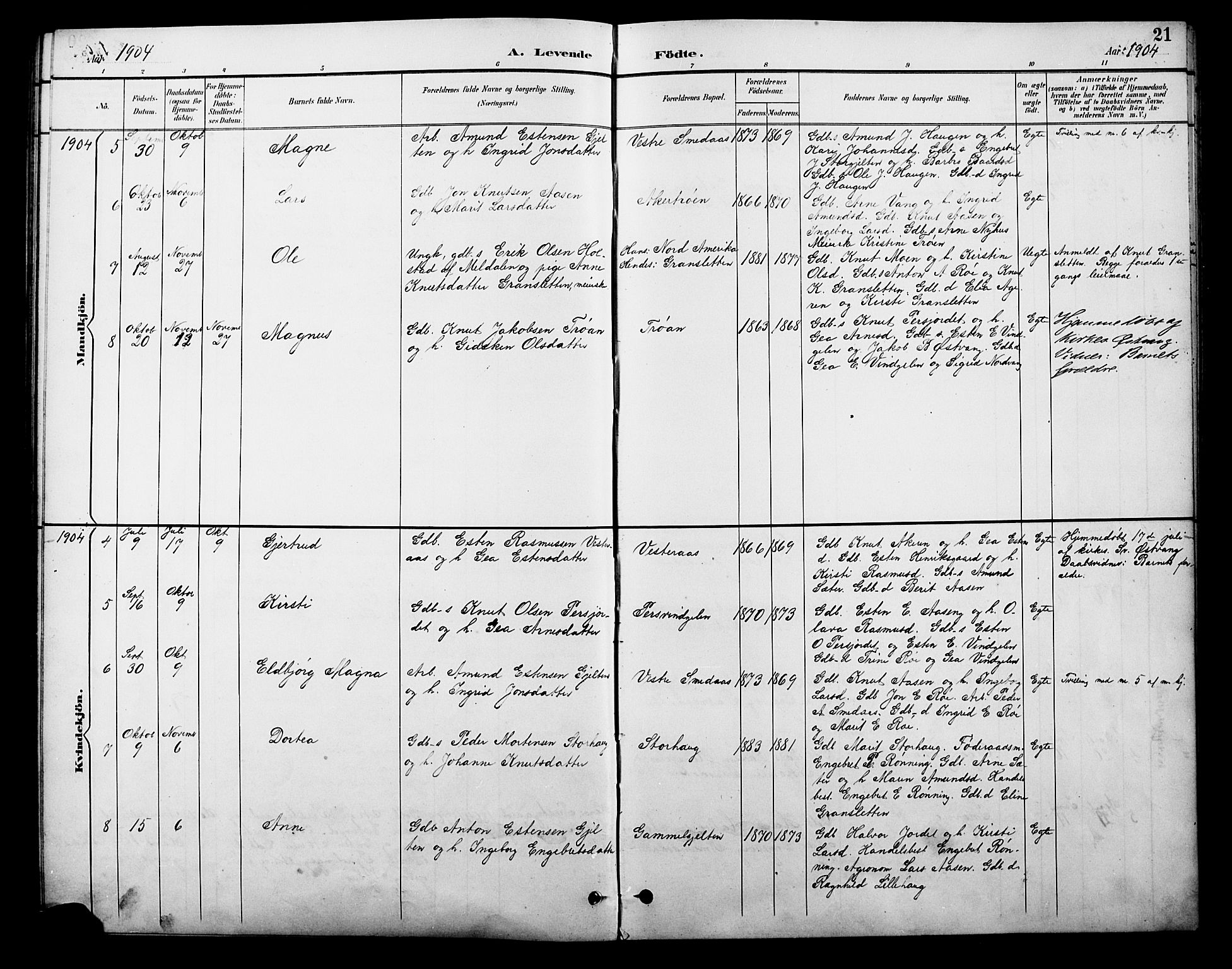 Tolga prestekontor, AV/SAH-PREST-062/L/L0010: Parish register (copy) no. 10, 1894-1918, p. 21