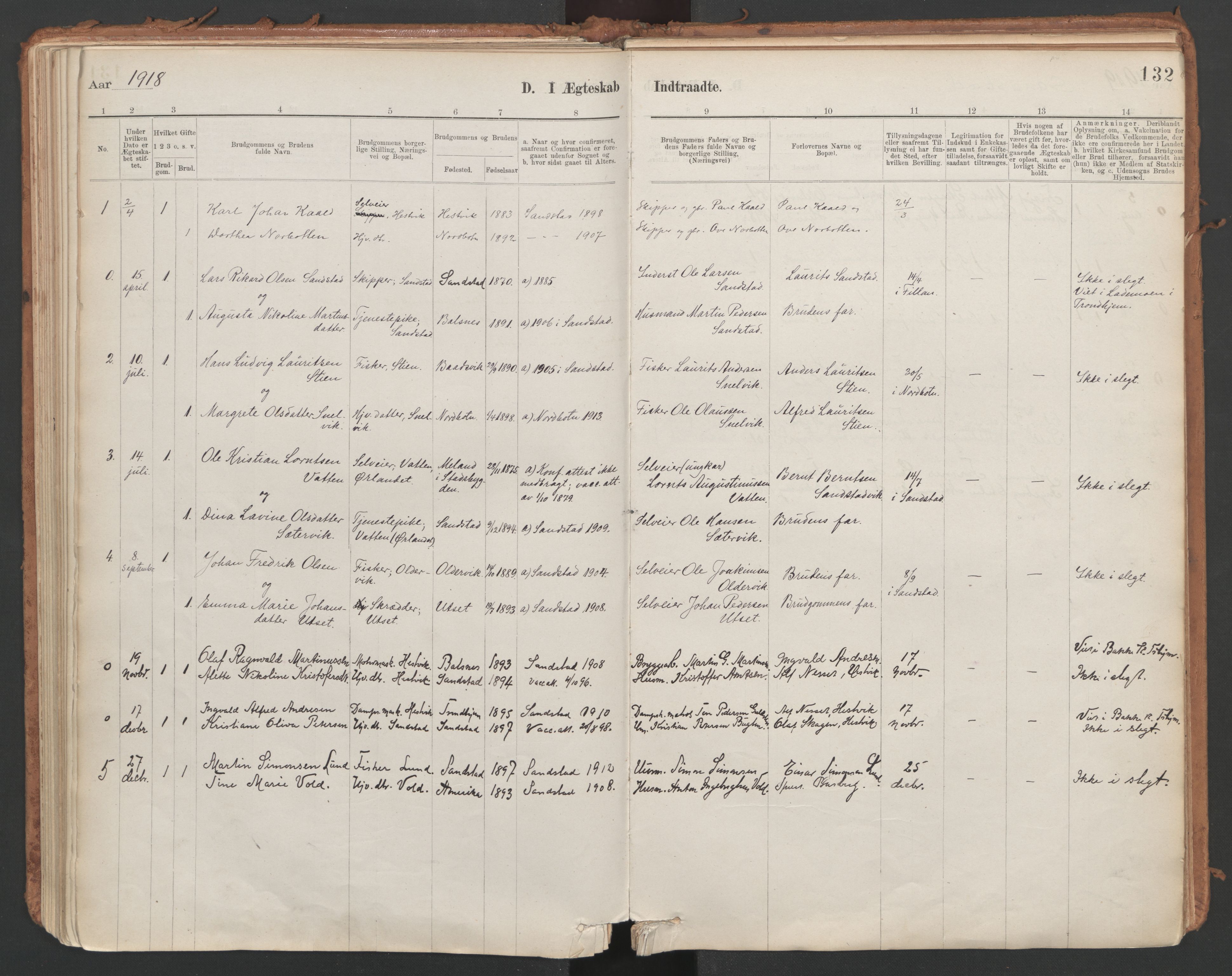 Ministerialprotokoller, klokkerbøker og fødselsregistre - Sør-Trøndelag, SAT/A-1456/639/L0572: Parish register (official) no. 639A01, 1890-1920, p. 132