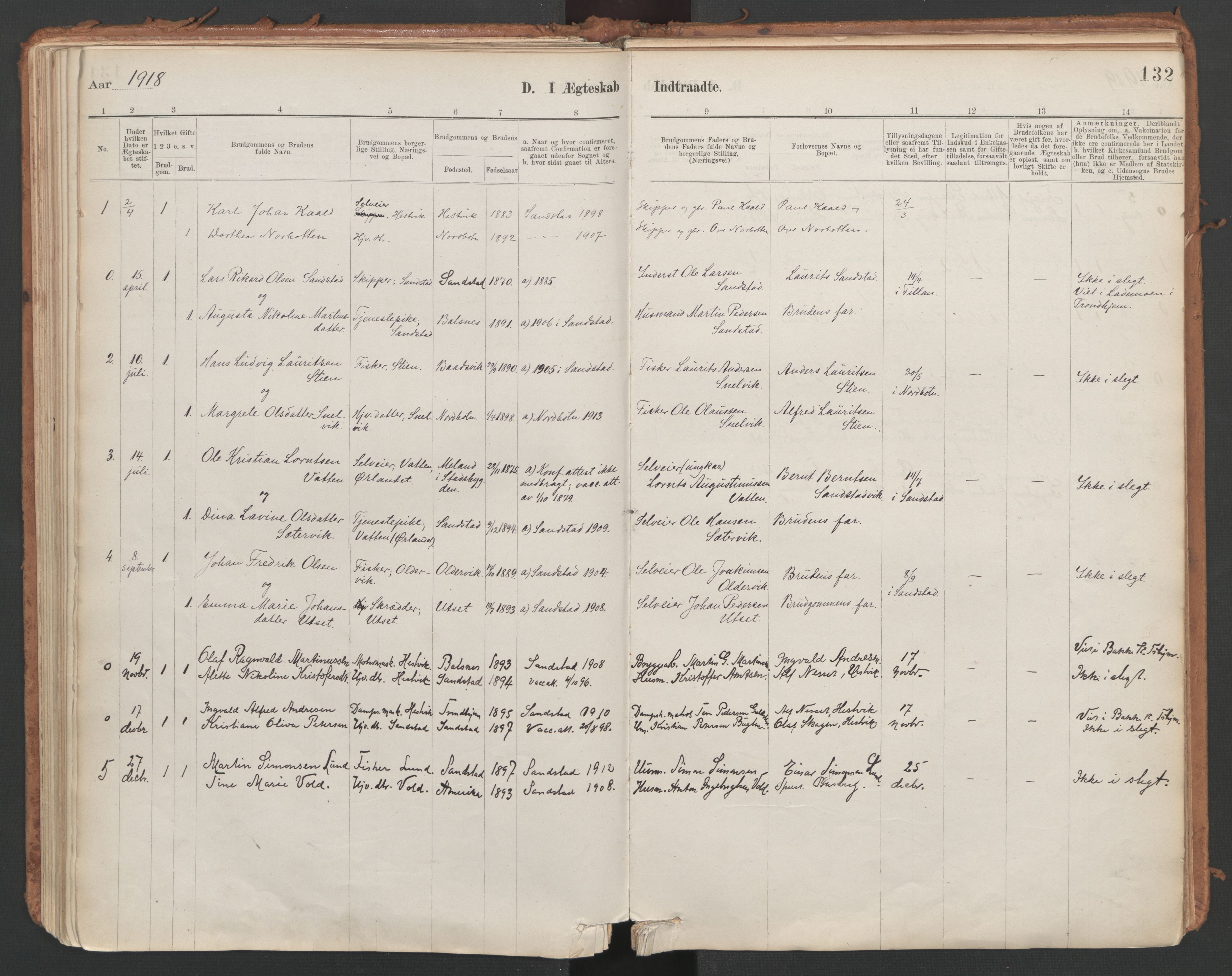 Ministerialprotokoller, klokkerbøker og fødselsregistre - Sør-Trøndelag, AV/SAT-A-1456/639/L0572: Parish register (official) no. 639A01, 1890-1920, p. 132