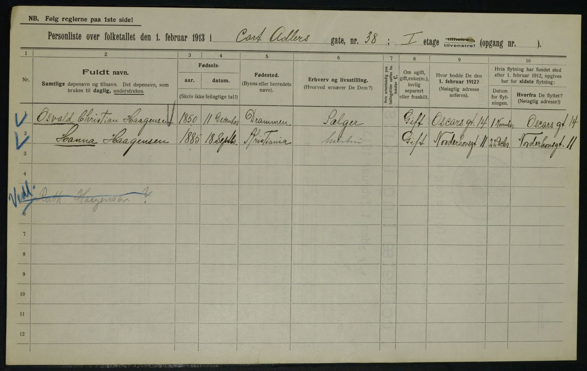 OBA, Municipal Census 1913 for Kristiania, 1913, p. 14052