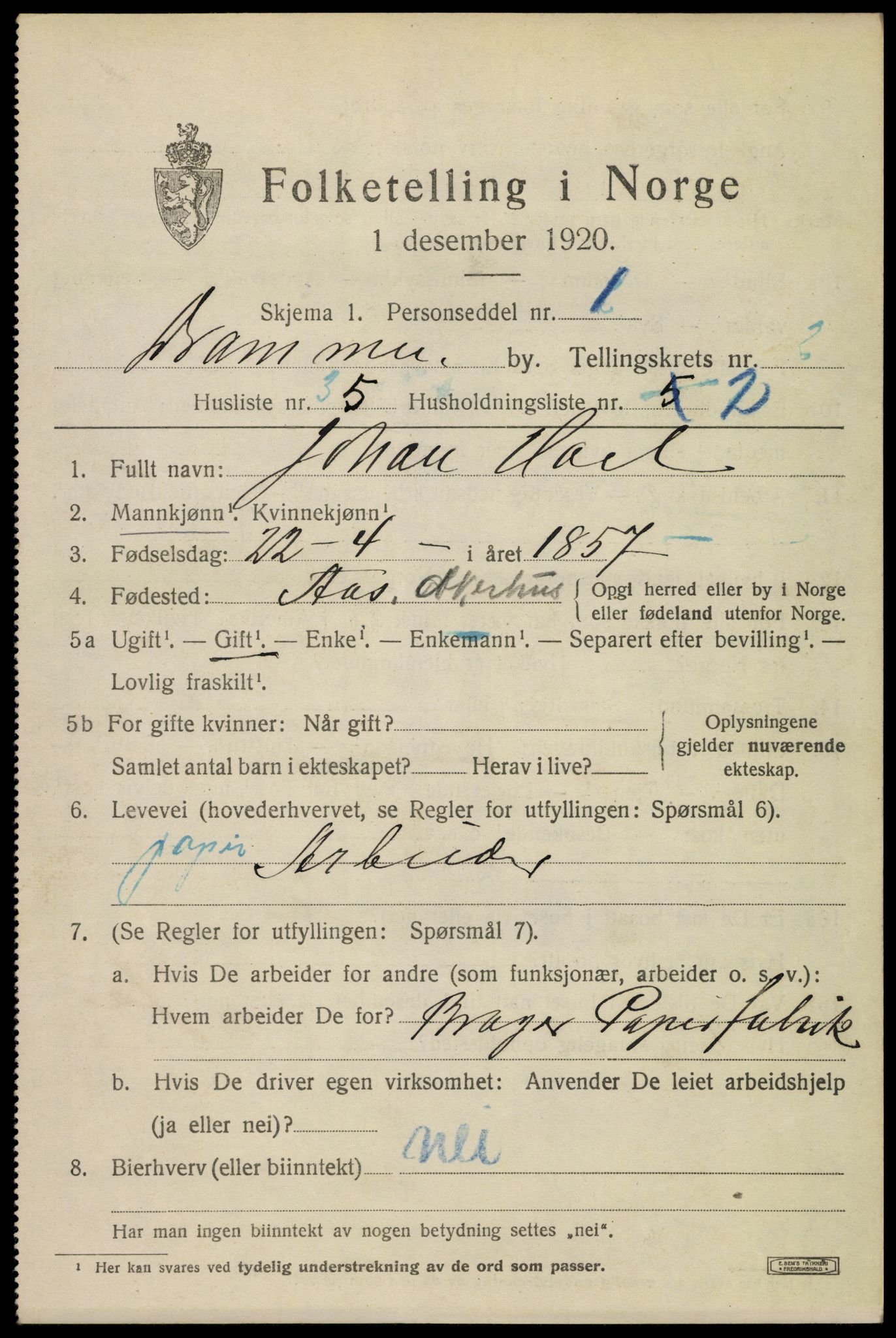 SAKO, 1920 census for Drammen, 1920, p. 25501