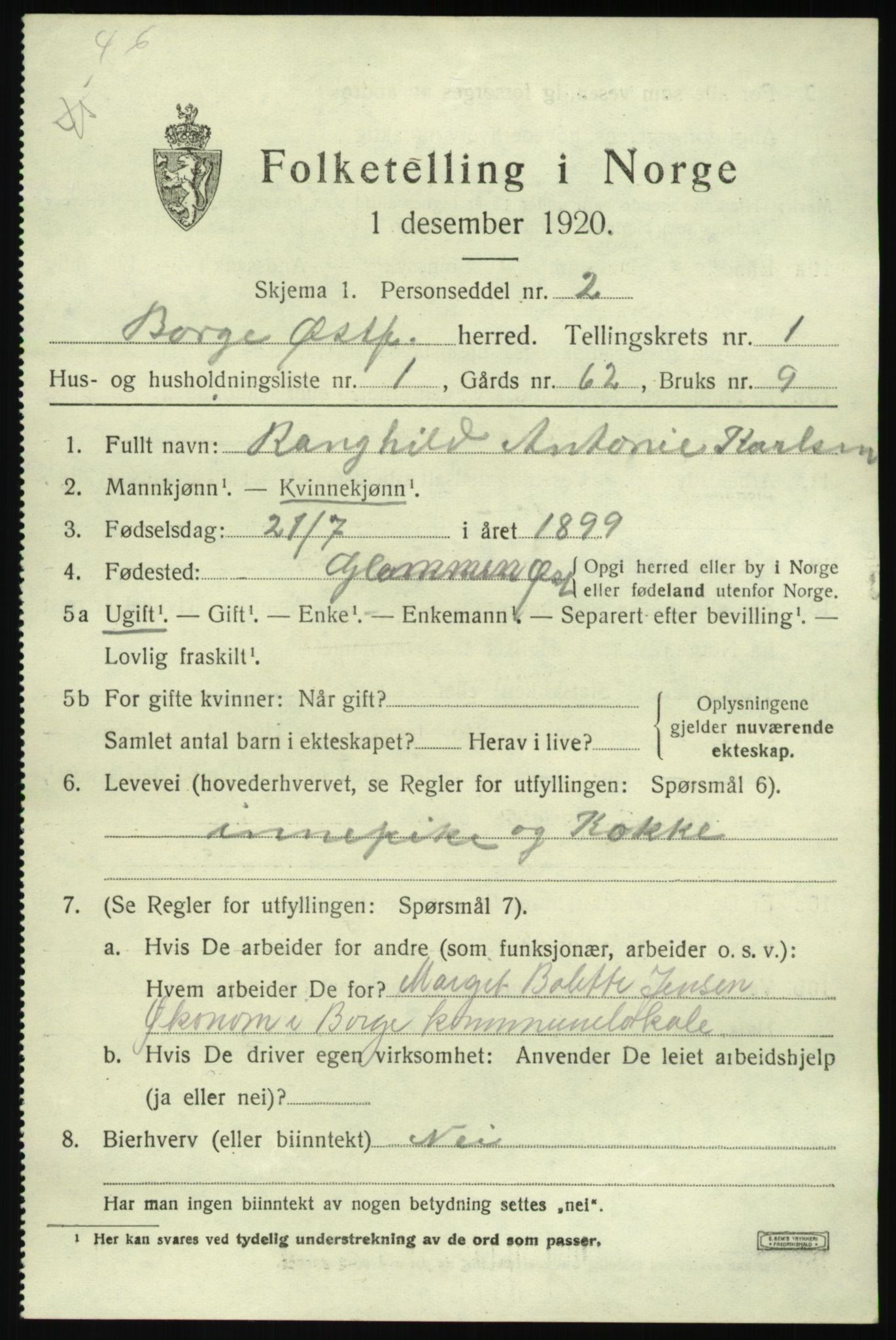 SAO, 1920 census for Borge, 1920, p. 1891