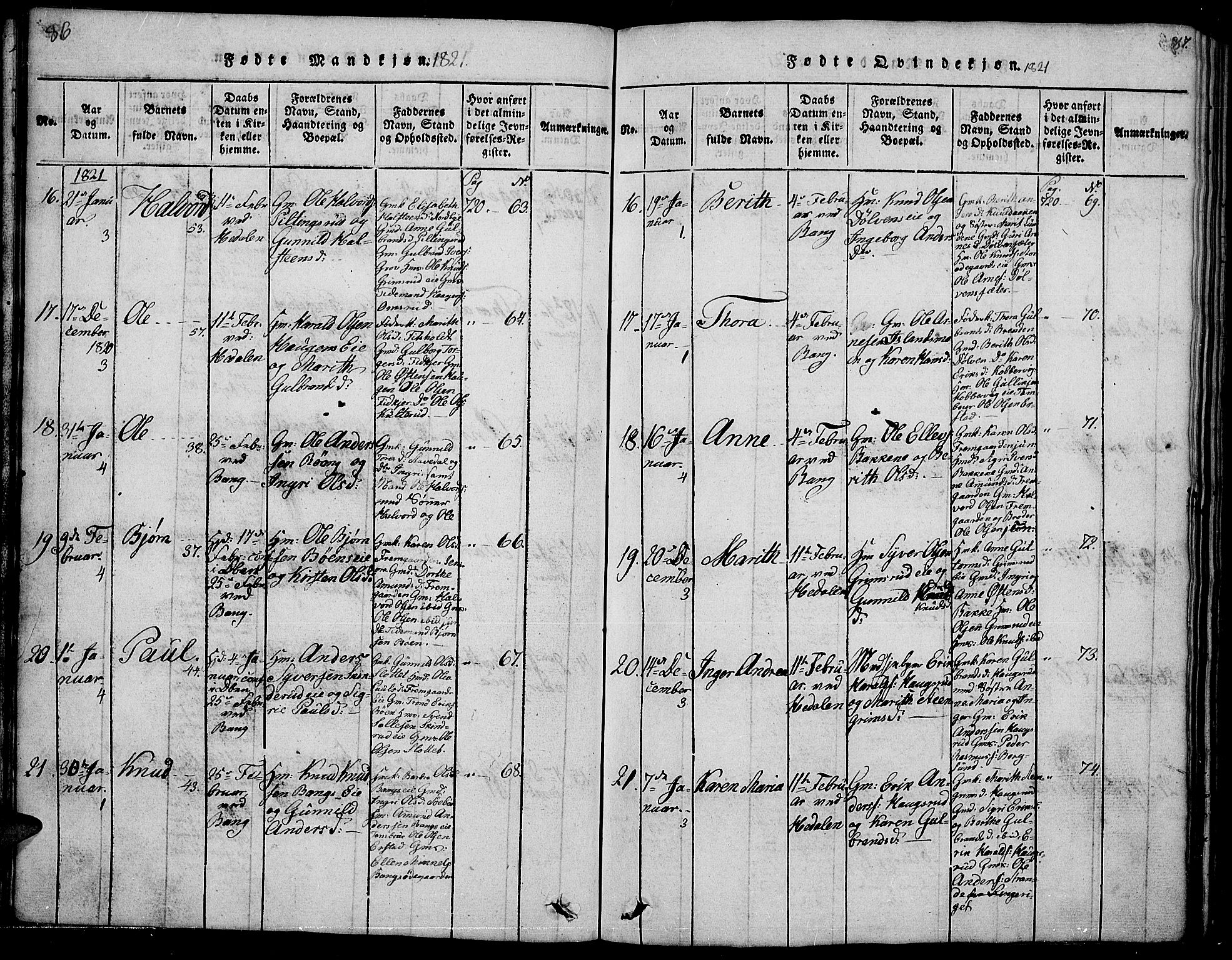 Sør-Aurdal prestekontor, AV/SAH-PREST-128/H/Ha/Hab/L0001: Parish register (copy) no. 1, 1815-1826, p. 86-87