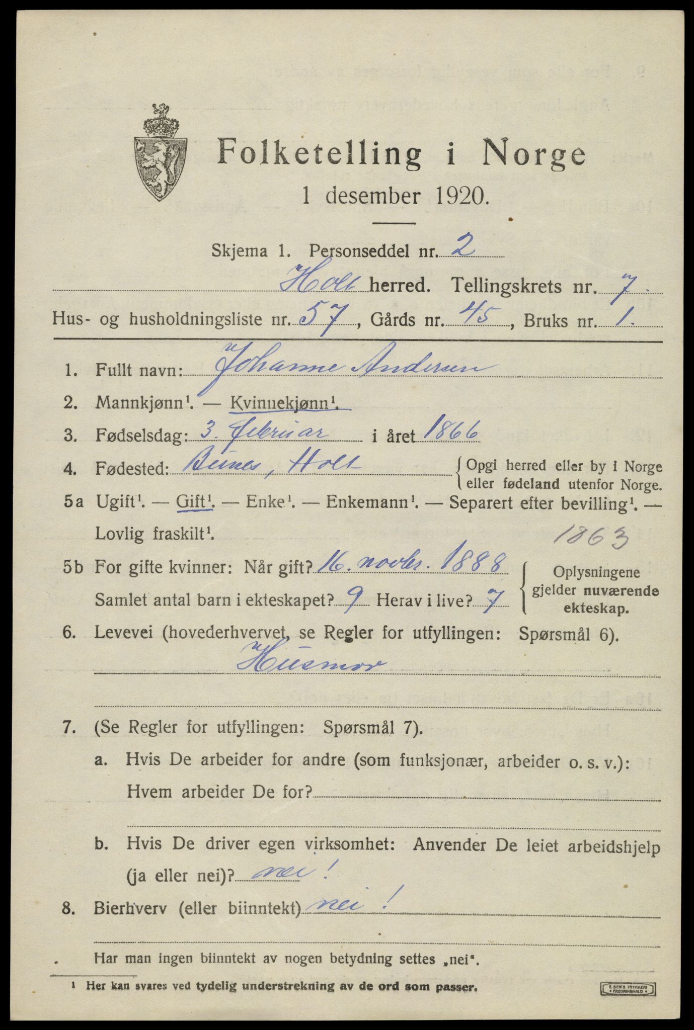 SAK, 1920 census for Holt, 1920, p. 4856