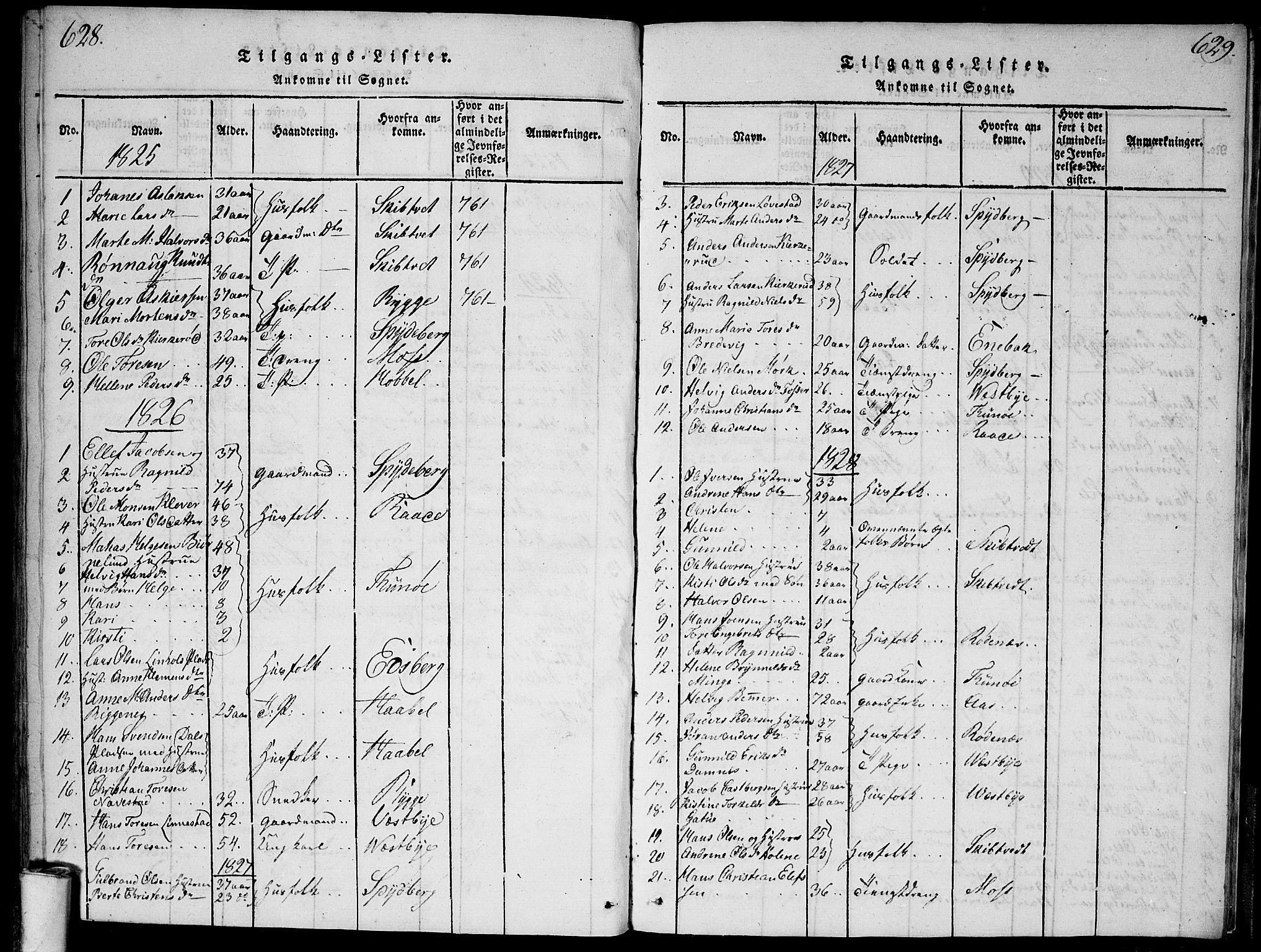 Våler prestekontor Kirkebøker, SAO/A-11083/G/Ga/L0001: Parish register (copy) no. I 1, 1815-1839, p. 628-629