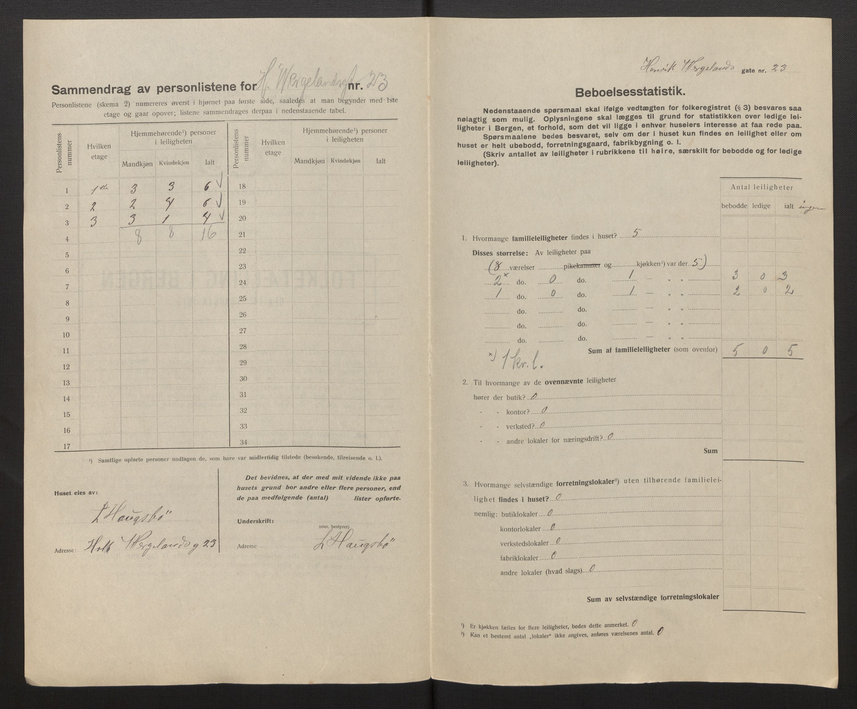 SAB, Municipal Census 1917 for Bergen, 1917, p. 14269