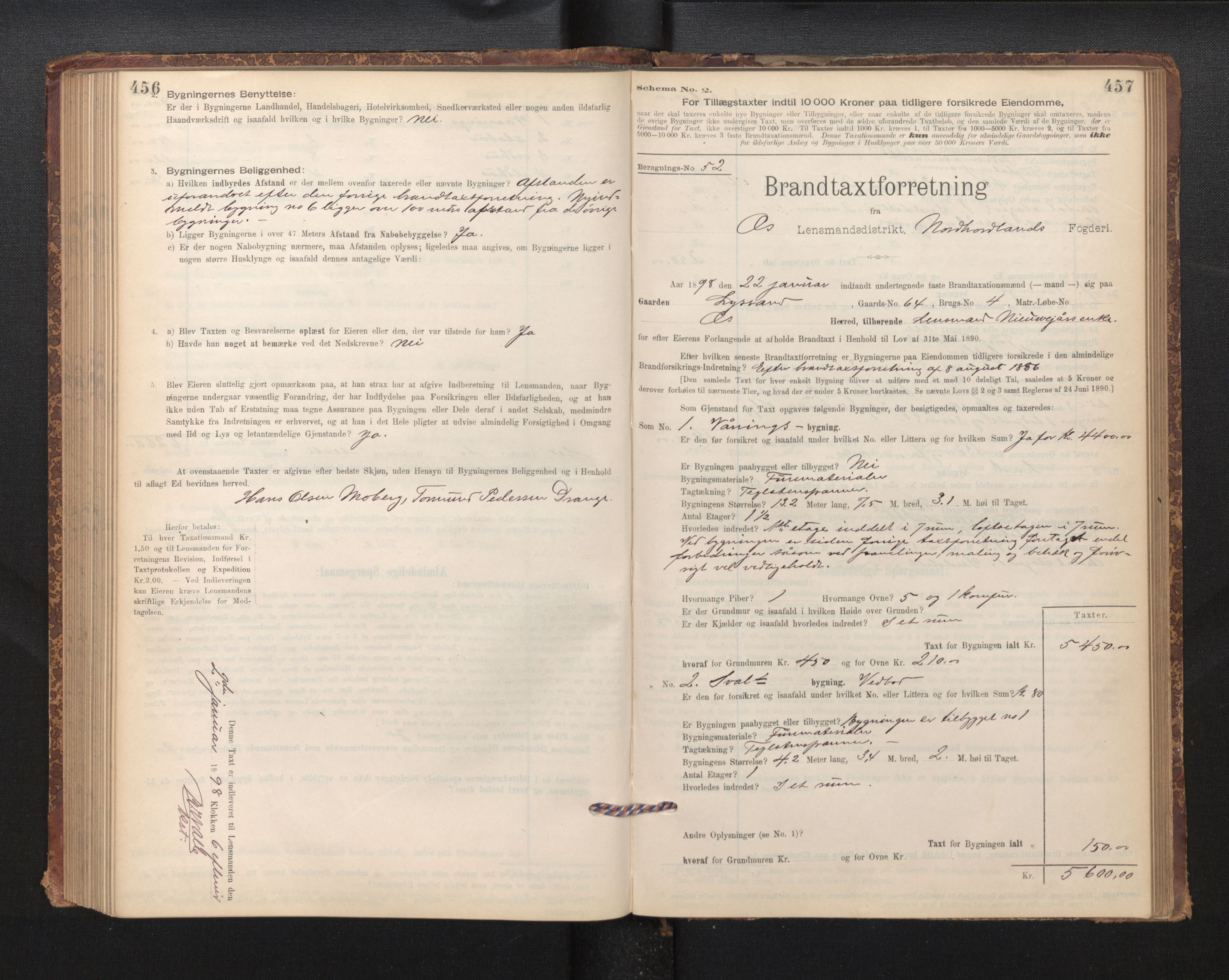 Lensmannen i Os, SAB/A-34101/0012/L0008: Branntakstprotokoll, skjematakst, 1894-1915, p. 456-457