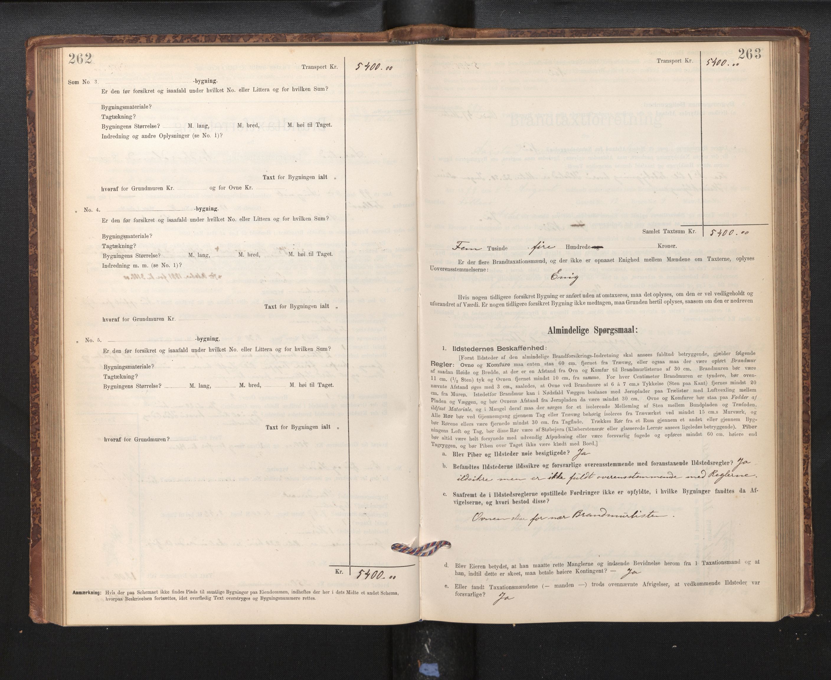 Lensmannen i Årstad, AV/SAB-A-36201/0012/L0011: Branntakstprotokoll,skjematakst, 1895-1901, p. 262-263