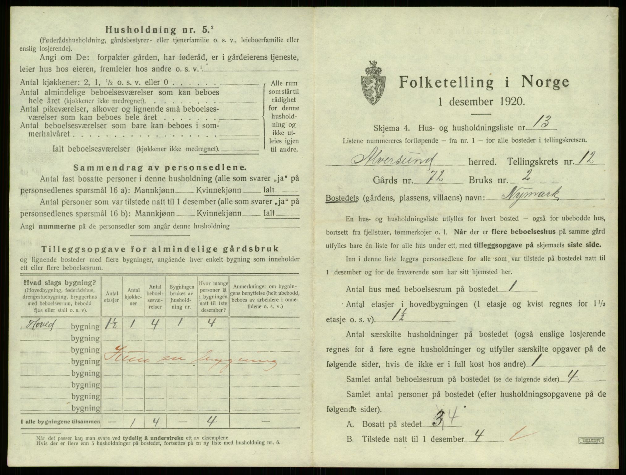 SAB, 1920 census for Alversund, 1920, p. 945