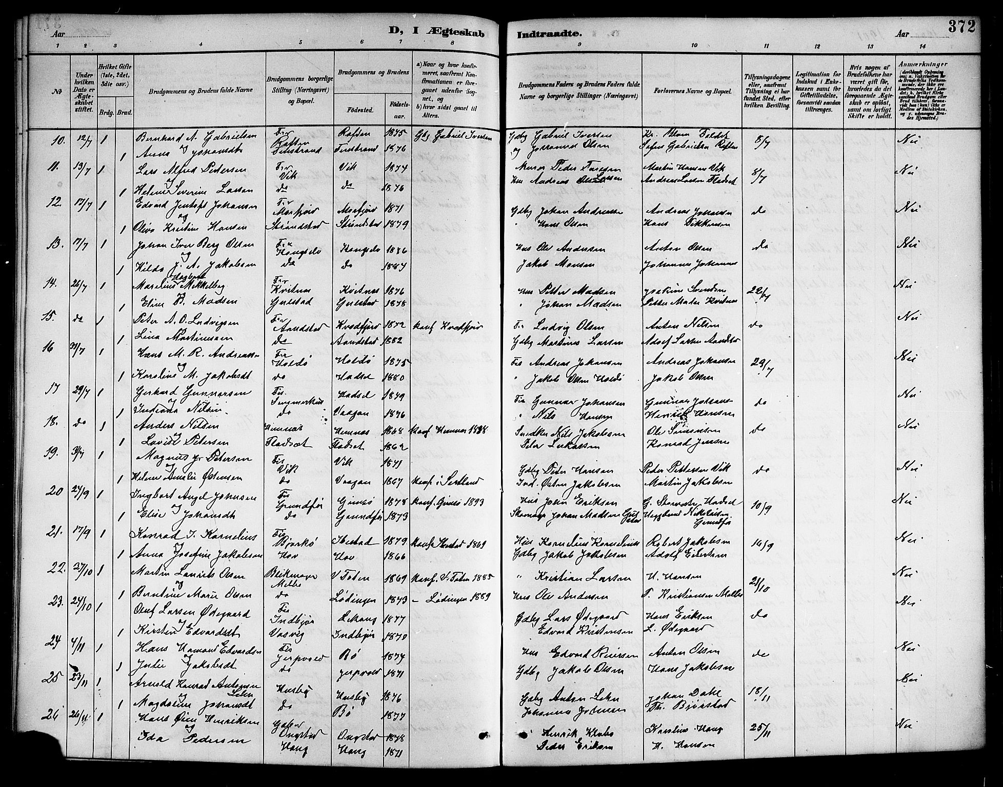 Ministerialprotokoller, klokkerbøker og fødselsregistre - Nordland, SAT/A-1459/888/L1268: Parish register (copy) no. 888C06, 1891-1908, p. 372