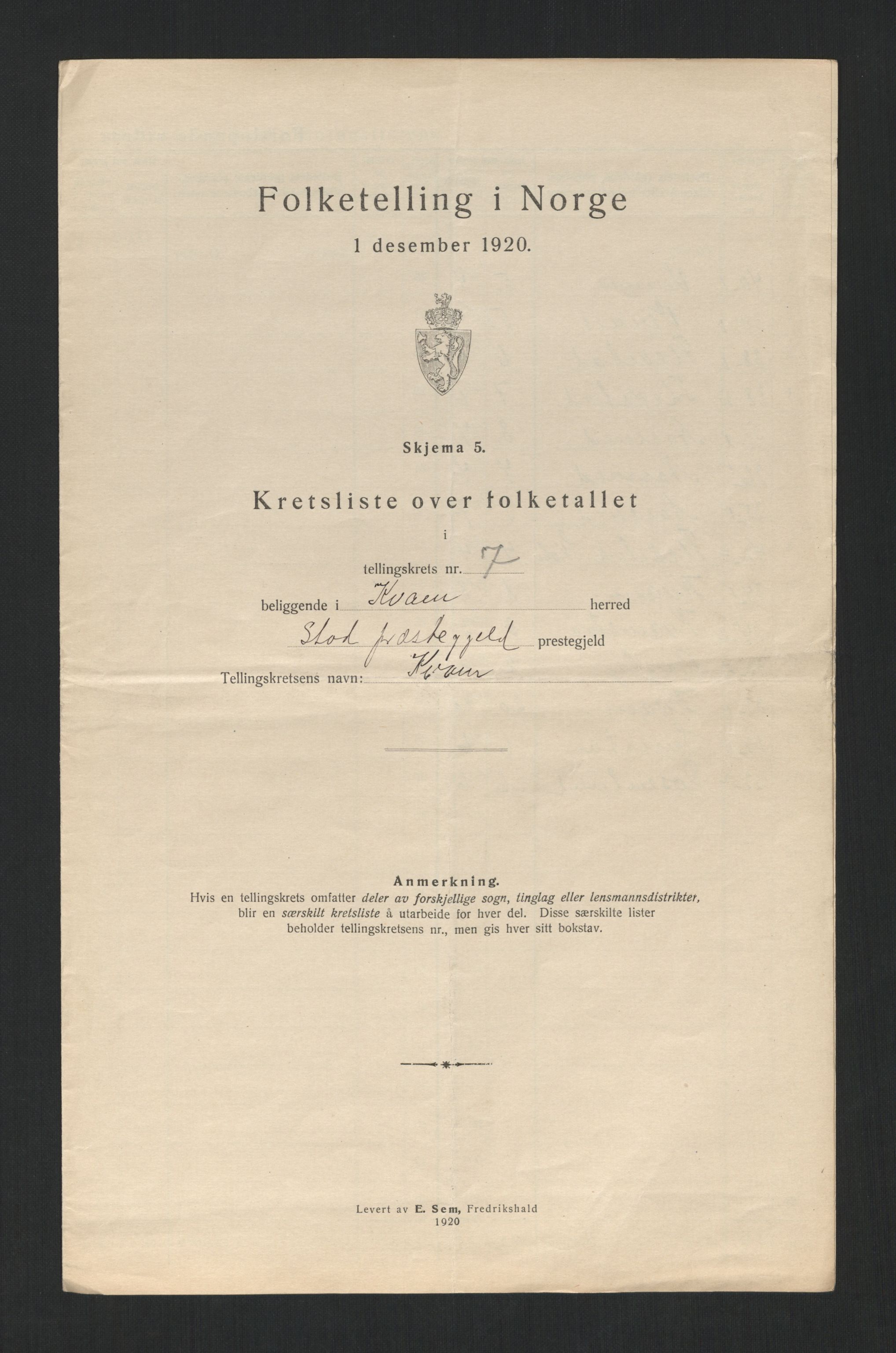 SAT, 1920 census for Kvam, 1920, p. 28