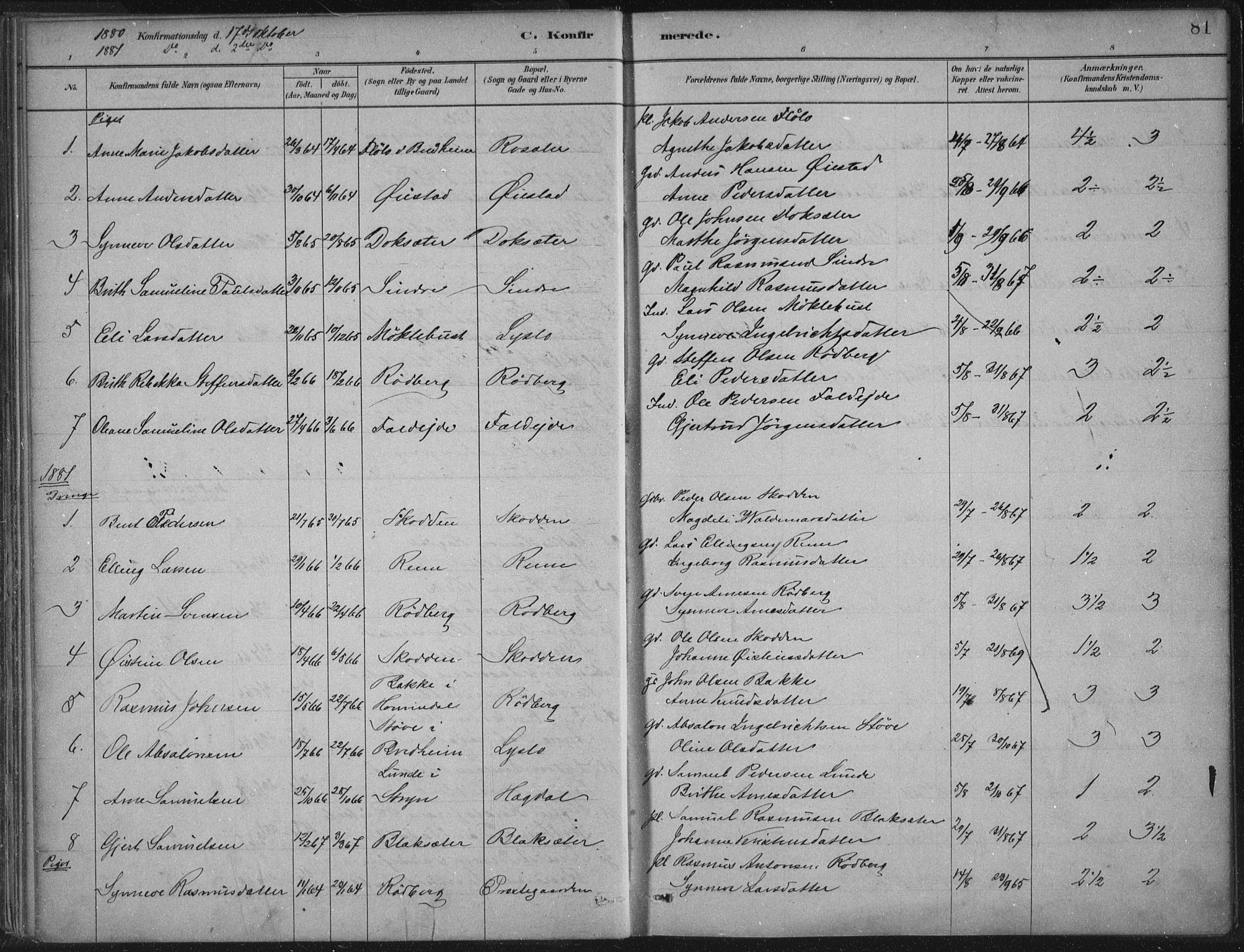 Innvik sokneprestembete, AV/SAB-A-80501: Parish register (official) no. B  1, 1879-1902, p. 81