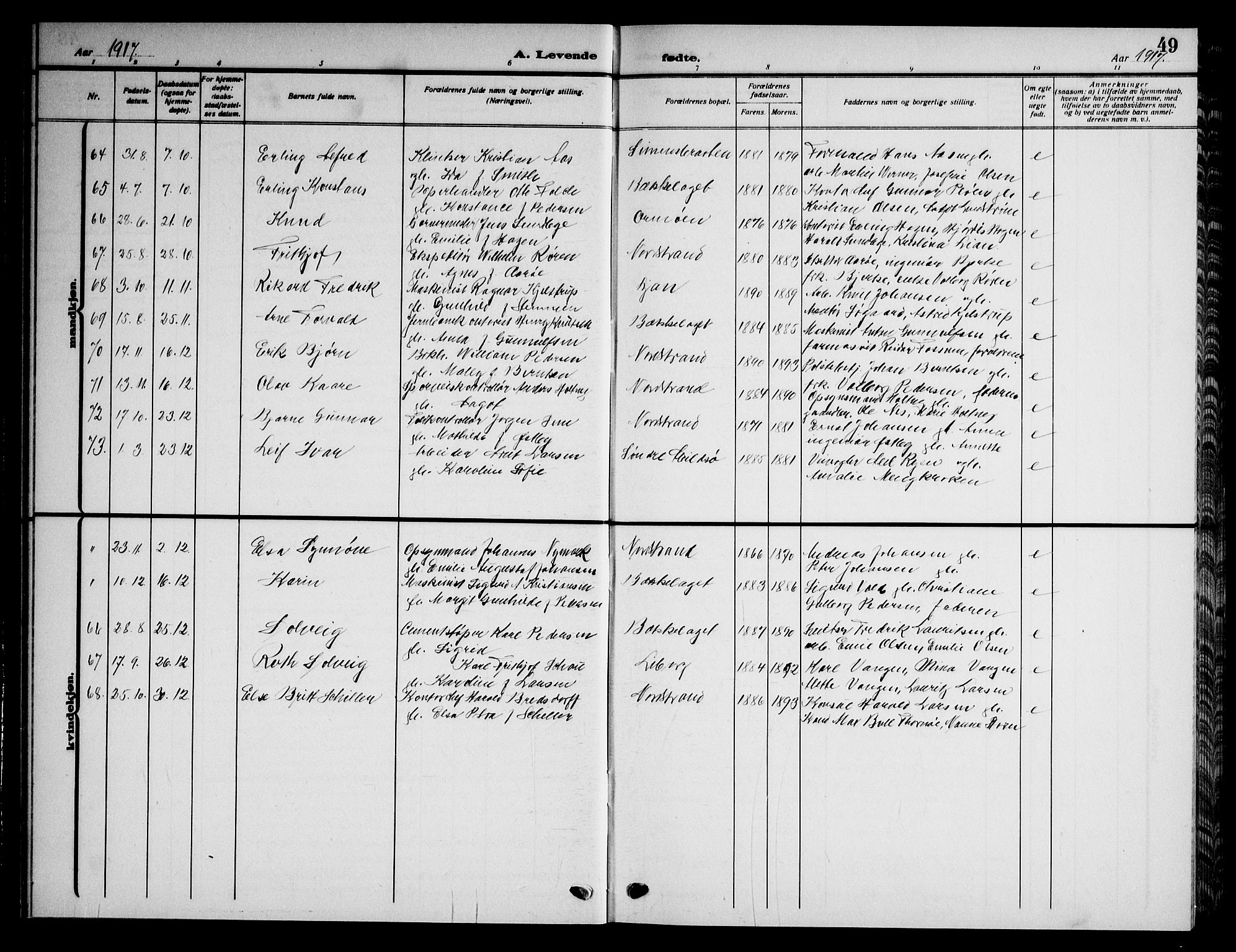 Nordstrand prestekontor Kirkebøker, AV/SAO-A-10362a/G/Ga/L0001: Parish register (copy) no. I 1, 1911-1918, p. 49