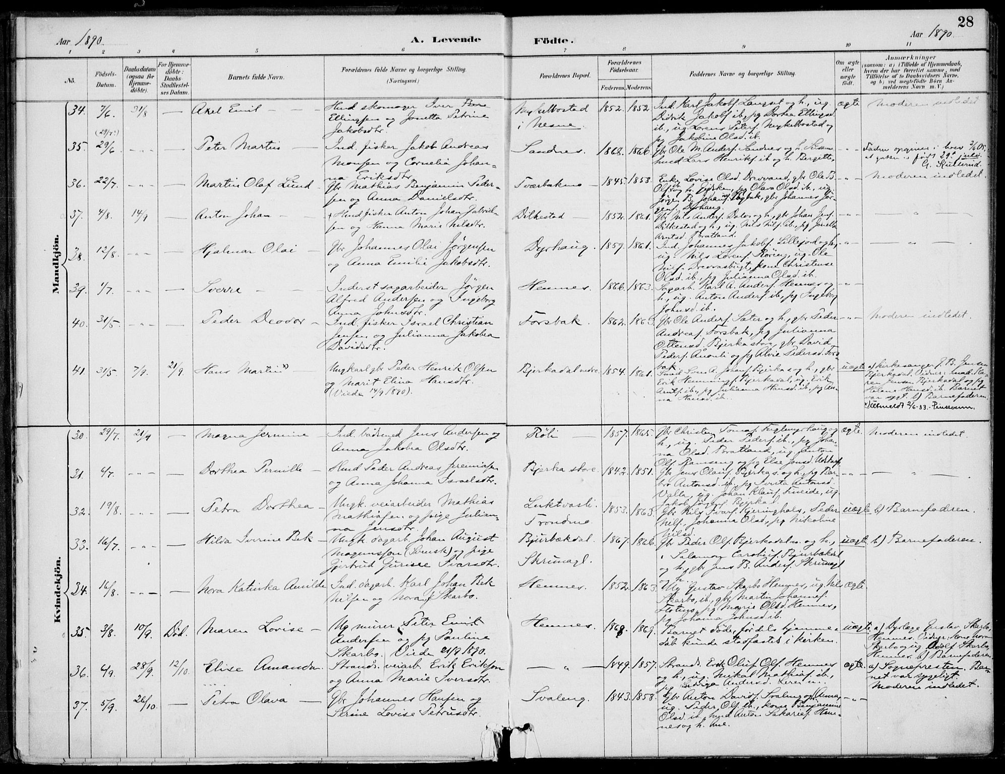 Ministerialprotokoller, klokkerbøker og fødselsregistre - Nordland, SAT/A-1459/825/L0362: Parish register (official) no. 825A16, 1886-1908, p. 28