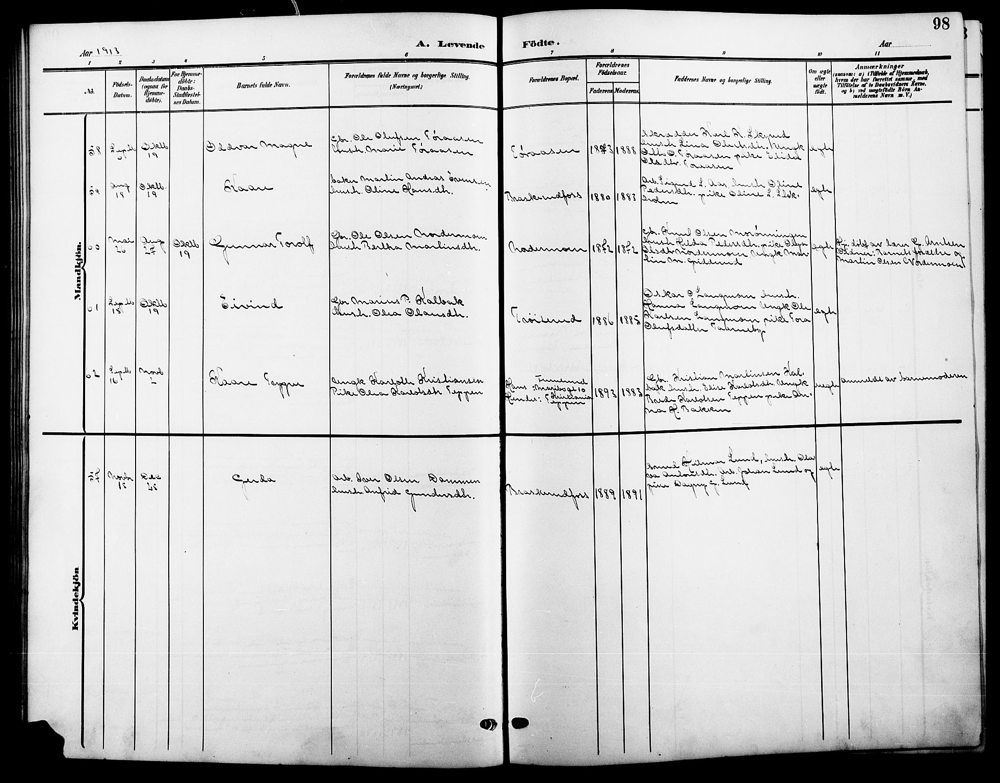 Våler prestekontor, Hedmark, AV/SAH-PREST-040/H/Ha/Hab/L0002: Parish register (copy) no. 2, 1905-1915, p. 98