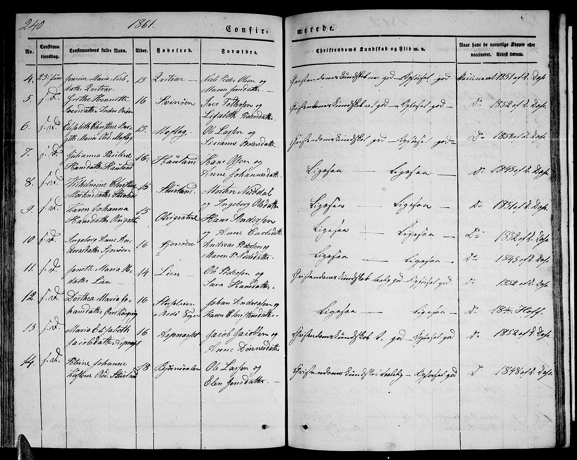 Ministerialprotokoller, klokkerbøker og fødselsregistre - Nordland, AV/SAT-A-1459/839/L0572: Parish register (copy) no. 839C02, 1841-1873, p. 240