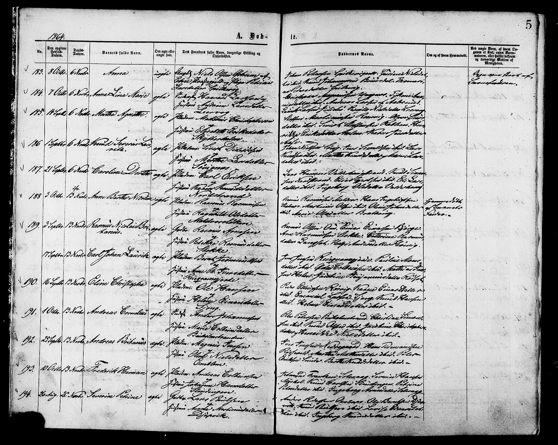 Ministerialprotokoller, klokkerbøker og fødselsregistre - Møre og Romsdal, AV/SAT-A-1454/528/L0399: Parish register (official) no. 528A10, 1864-1879, p. 5