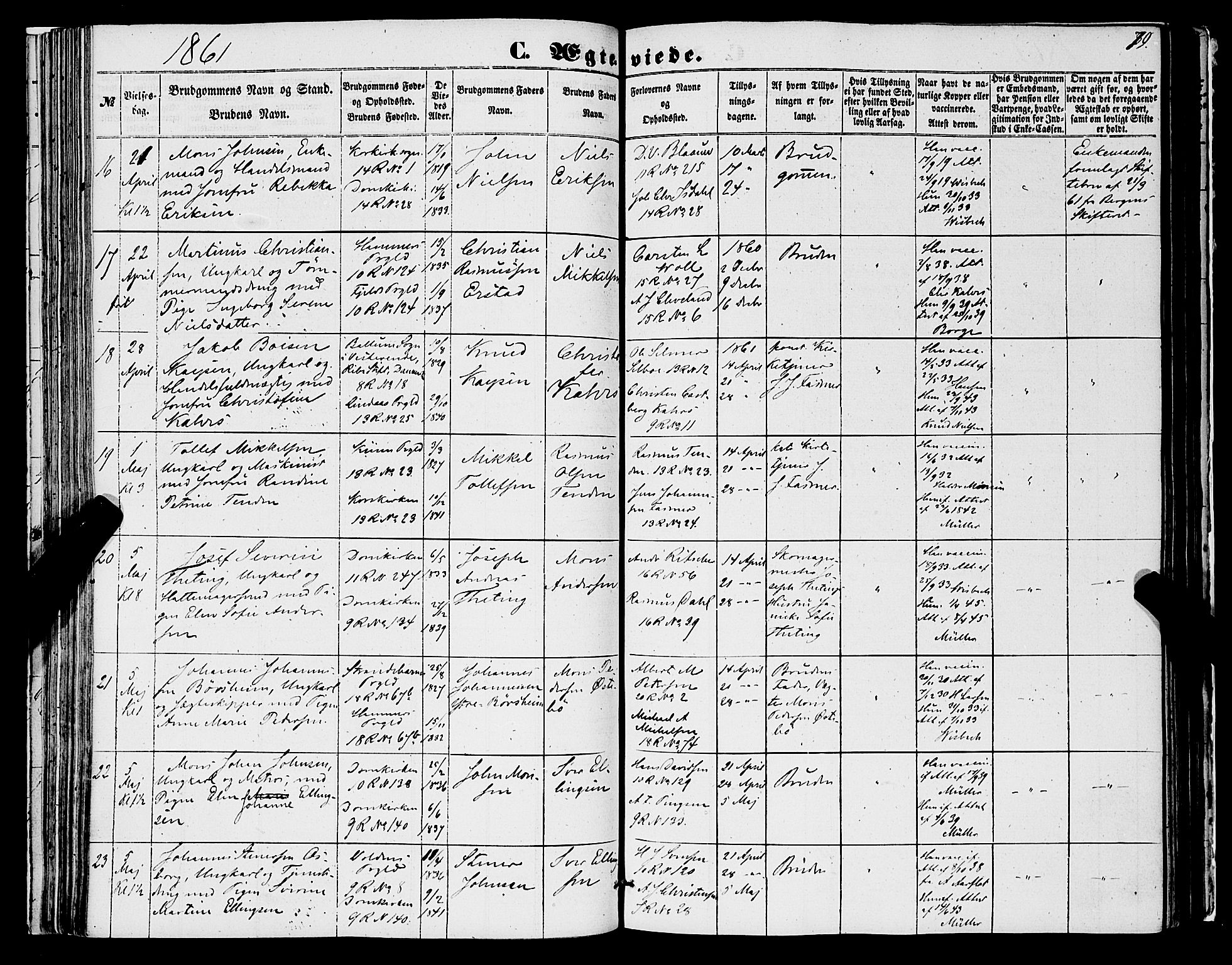 Domkirken sokneprestembete, AV/SAB-A-74801/H/Haa/L0034: Parish register (official) no. D 2, 1853-1874, p. 79