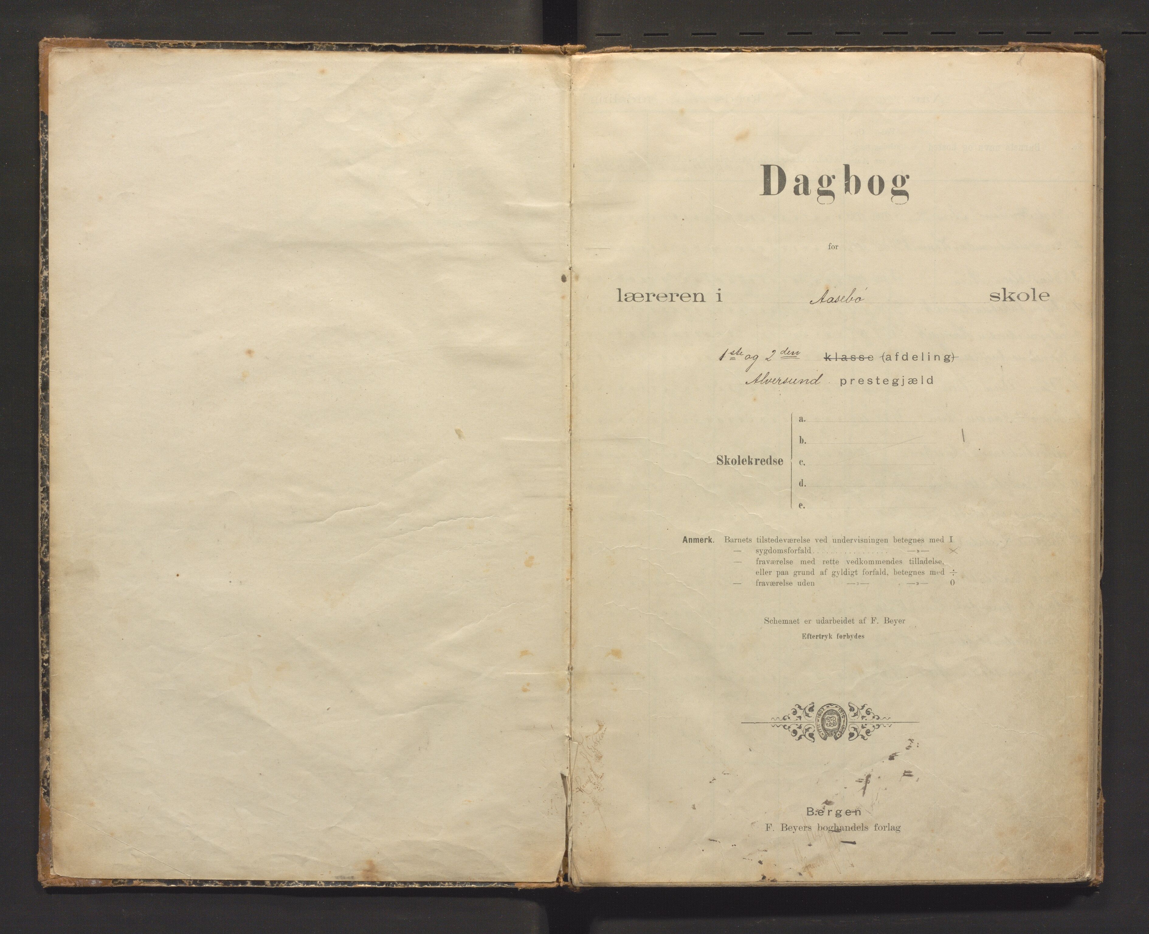 Askøy kommune. Barneskulane, IKAH/1247-231/G/Gg/L0001: Dagbok for Åsebø skule i Alversund prestegjeld Åsebø, Stien og Askøy krinsar , 1900-1919