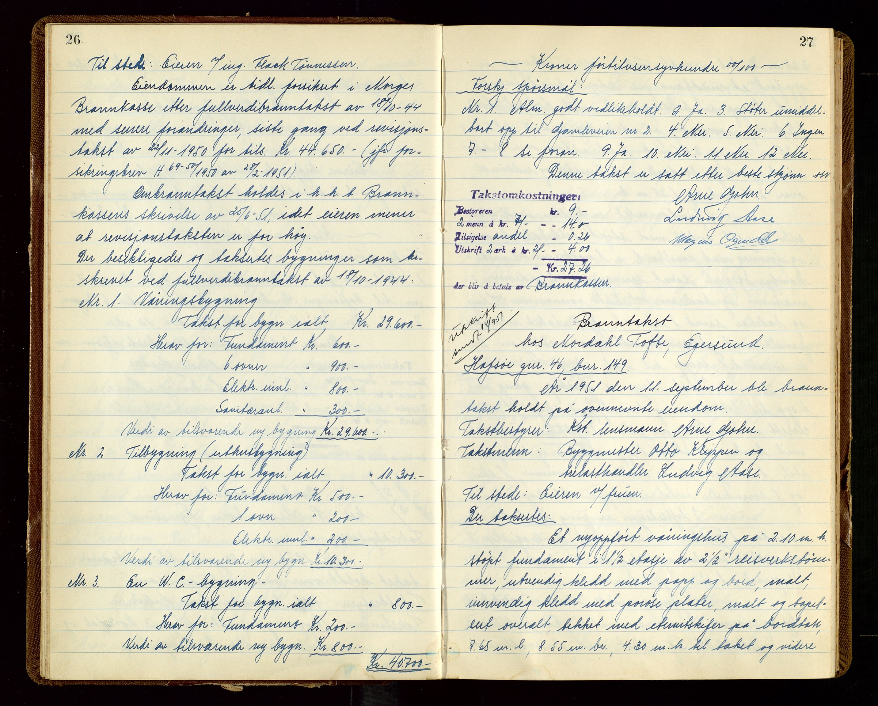 Eigersund lensmannskontor, AV/SAST-A-100171/God/L0014: "Branntakstprotokoll", 1951-1955, p. 26-27
