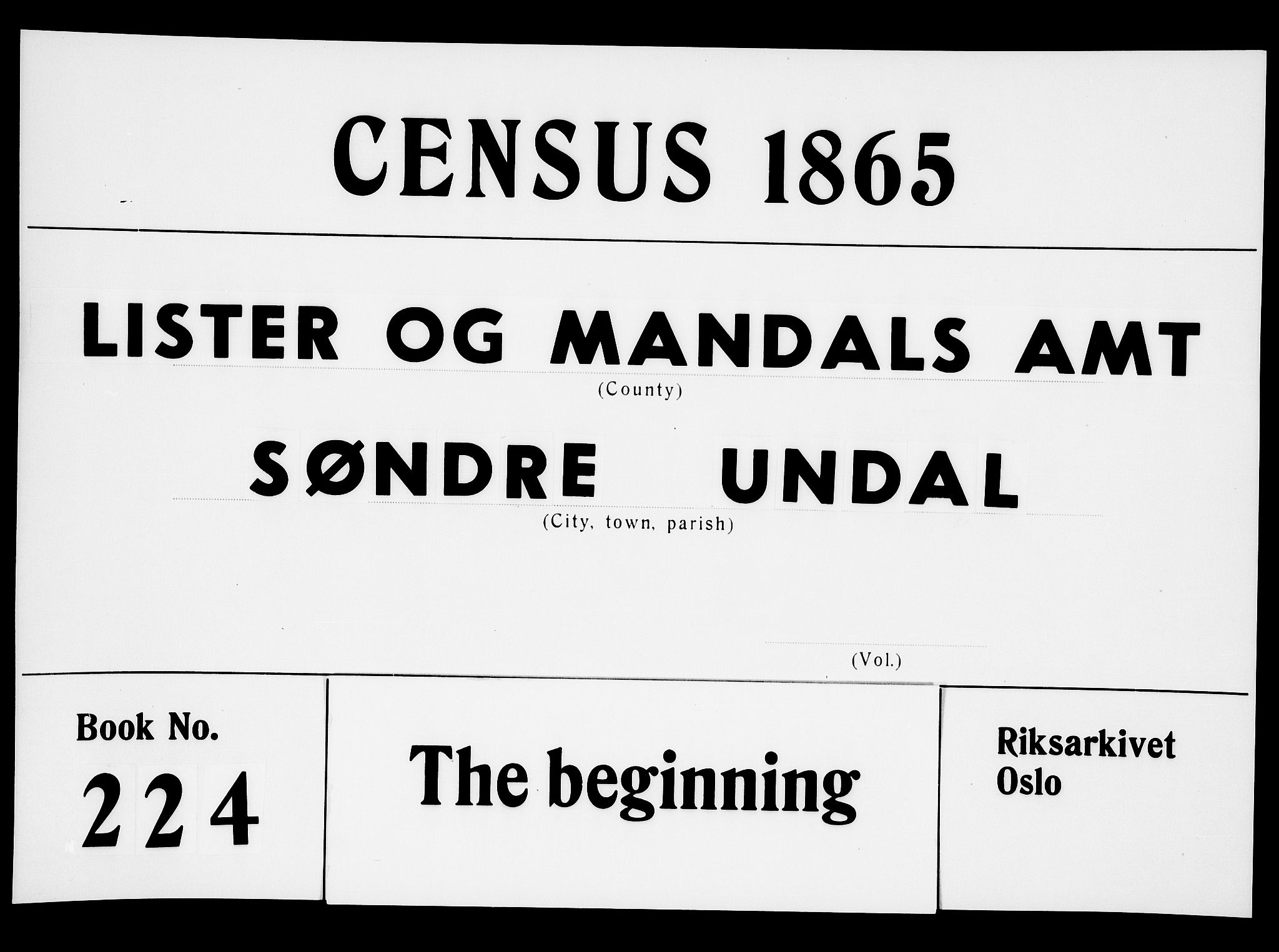 RA, 1865 census for Sør-Audnedal, 1865, p. 1