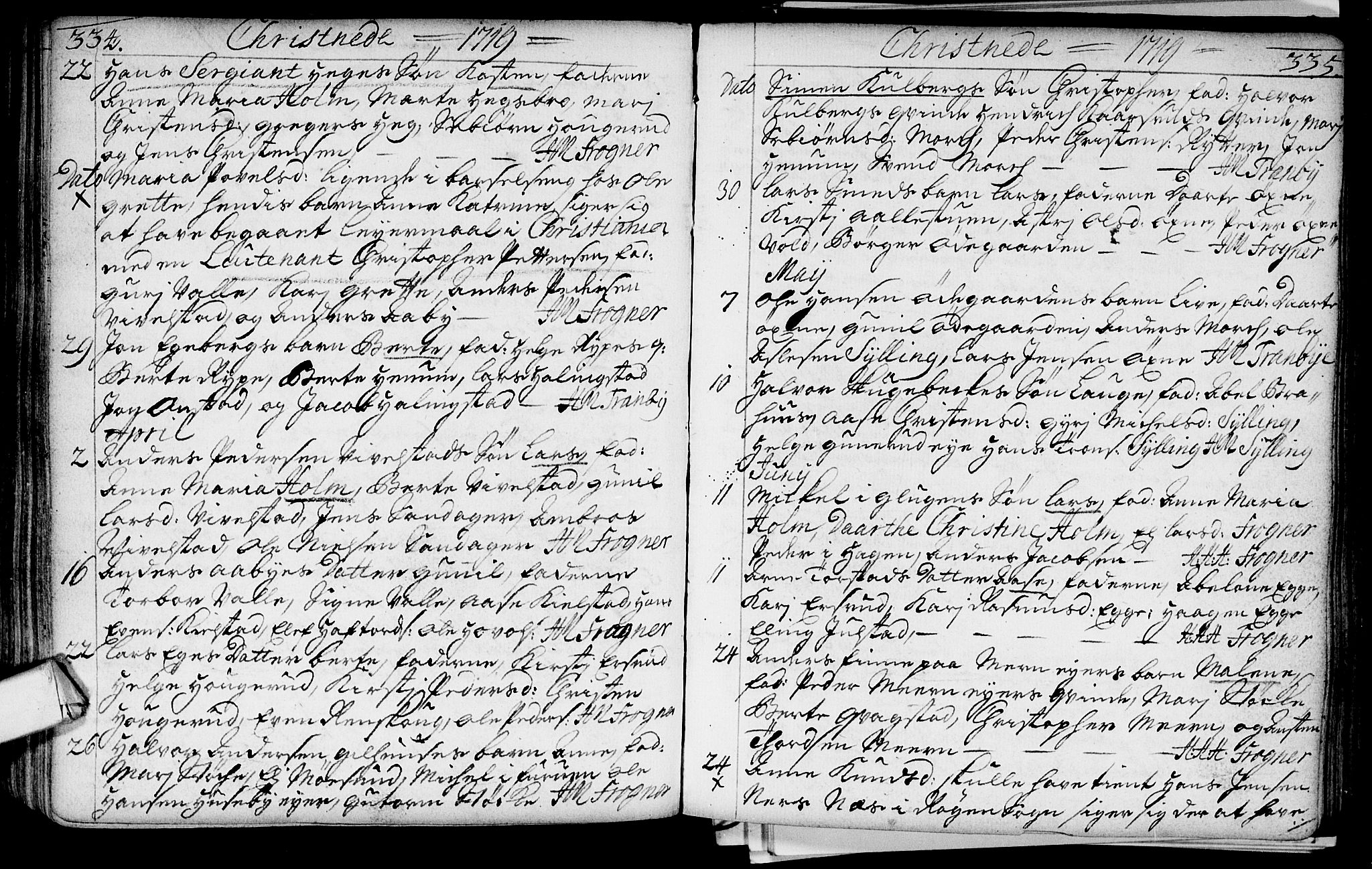 Lier kirkebøker, SAKO/A-230/F/Fa/L0002: Parish register (official) no. I 2, 1701-1726, p. 334-335