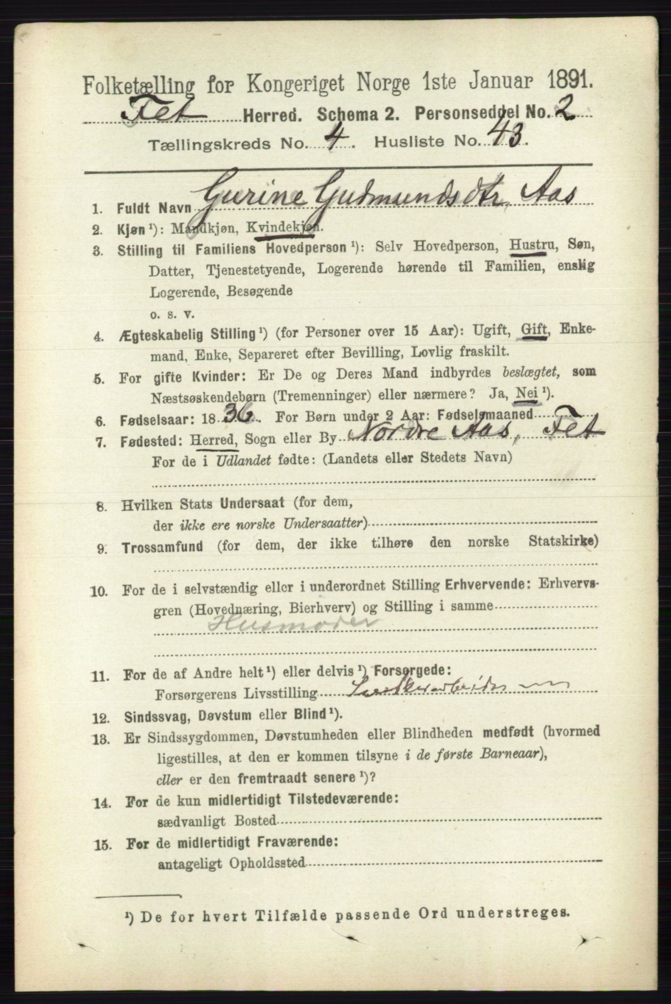 RA, 1891 census for 0227 Fet, 1891, p. 1516