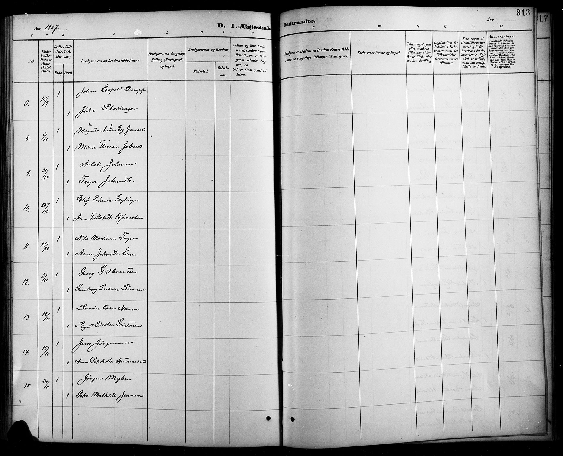 Arendal sokneprestkontor, Trefoldighet, SAK/1111-0040/F/Fb/L0006: Parish register (copy) no. B 6, 1889-1916, p. 313