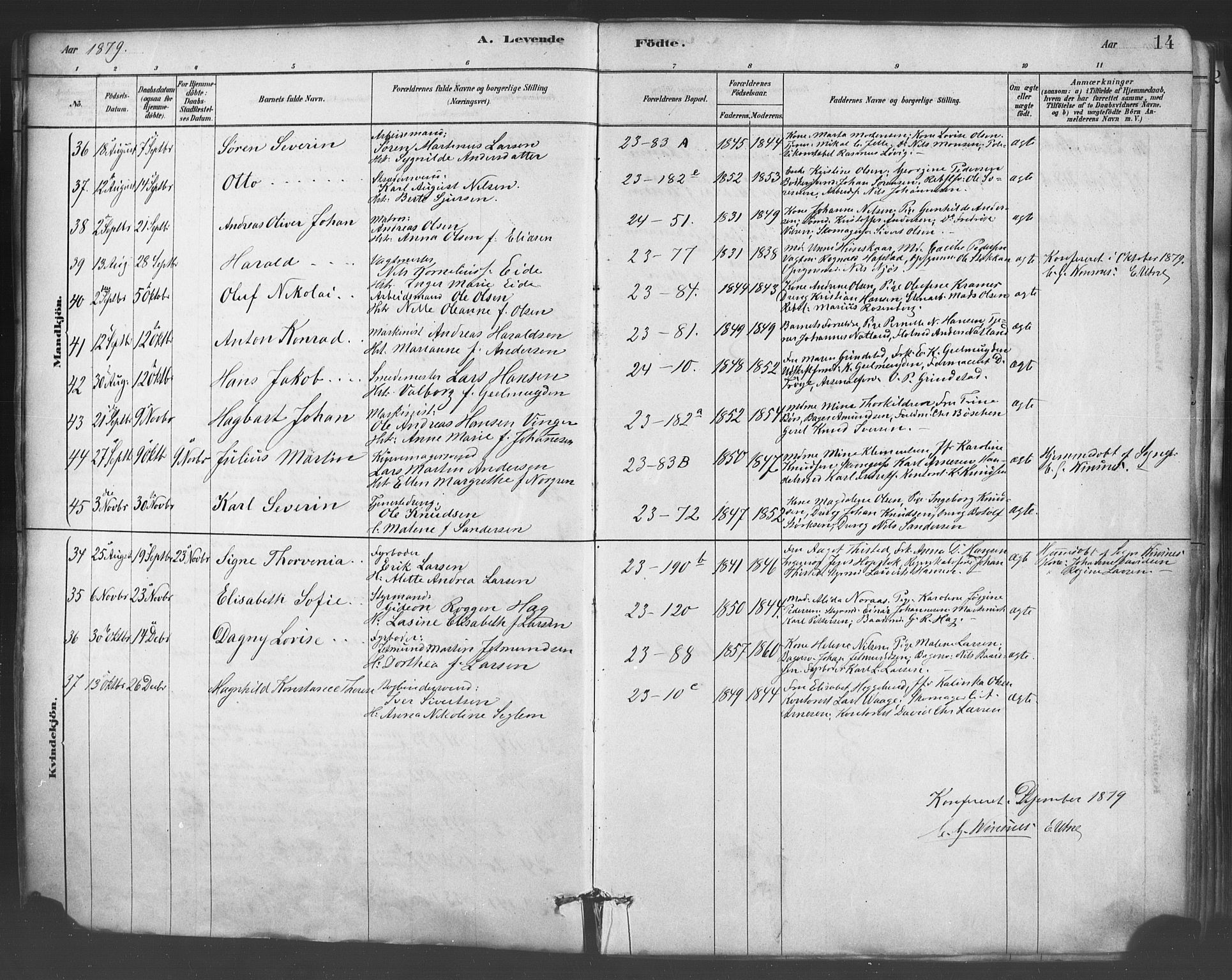 Mariakirken Sokneprestembete, AV/SAB-A-76901/H/Haa/L0007: Parish register (official) no. A 7, 1878-1893, p. 14