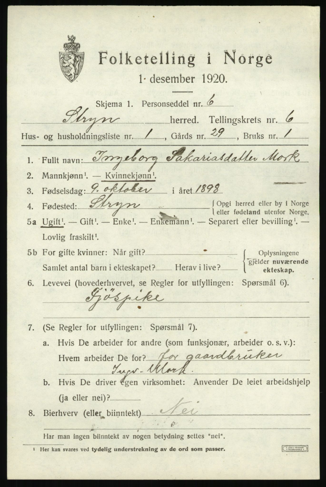 SAB, 1920 census for Stryn, 1920, p. 2624