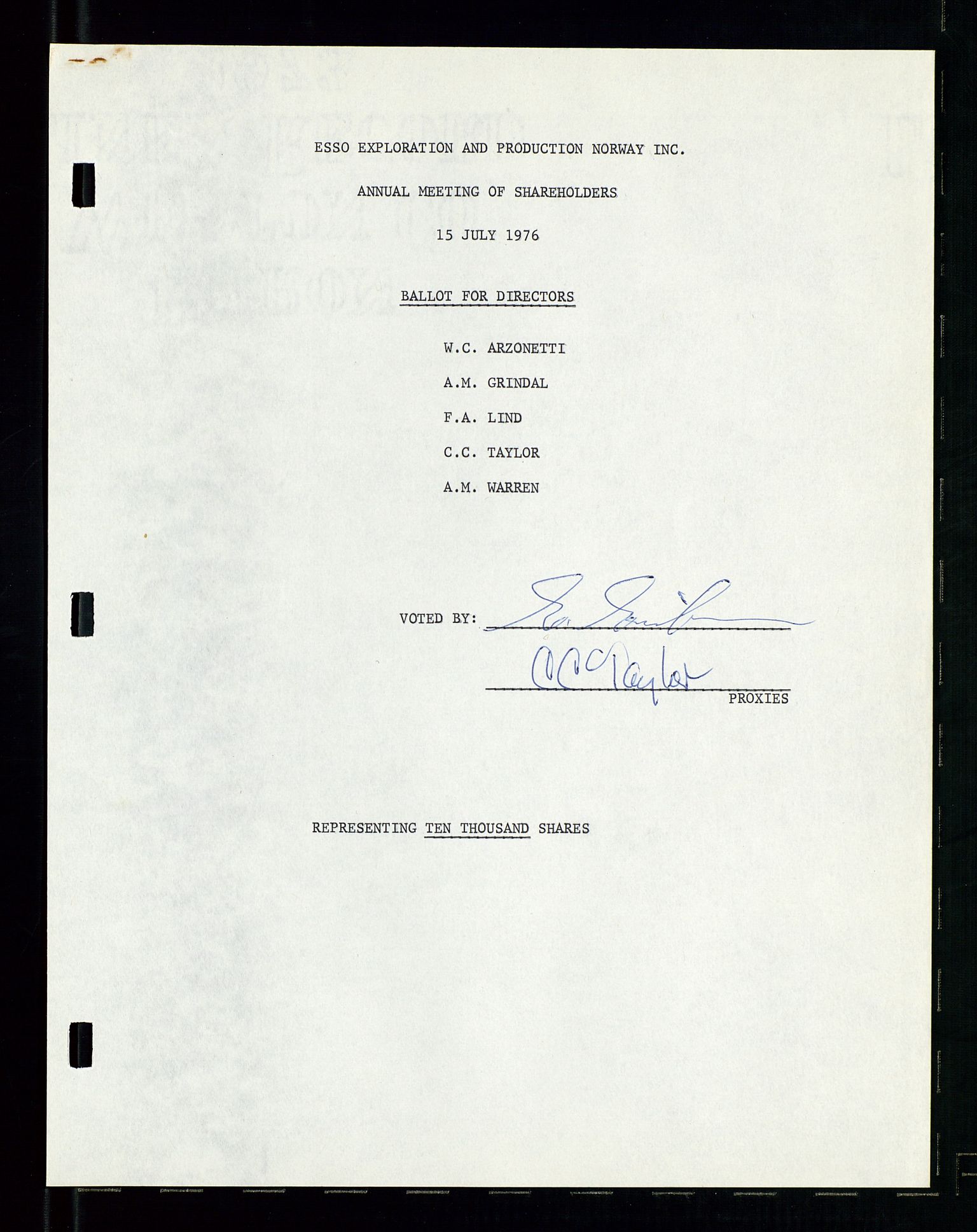 Pa 1512 - Esso Exploration and Production Norway Inc., SAST/A-101917/A/Aa/L0001/0002: Styredokumenter / Corporate records, Board meeting minutes, Agreements, Stocholder meetings, 1975-1979, p. 39