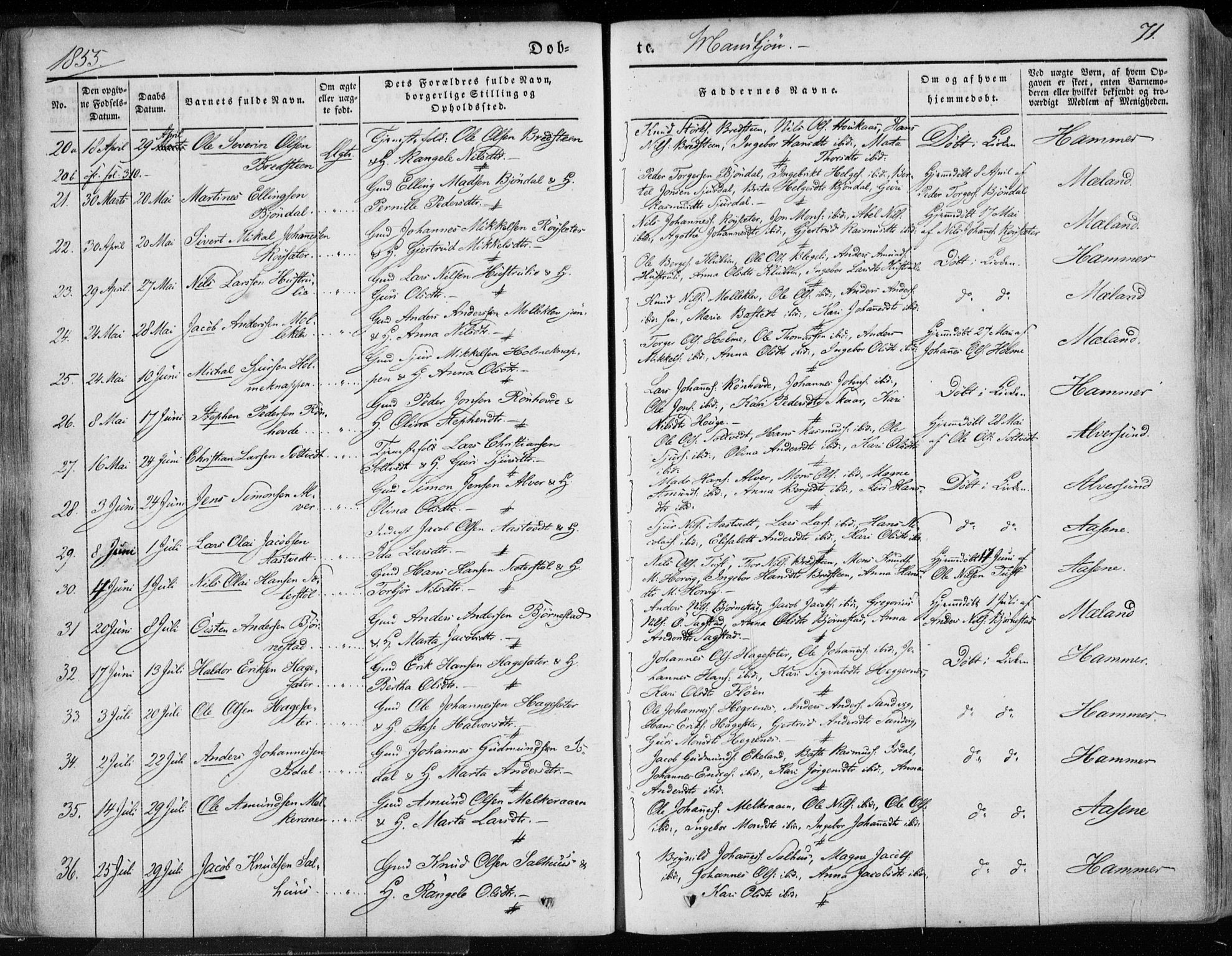 Hamre sokneprestembete, AV/SAB-A-75501/H/Ha/Haa/Haaa/L0013: Parish register (official) no. A 13, 1846-1857, p. 71