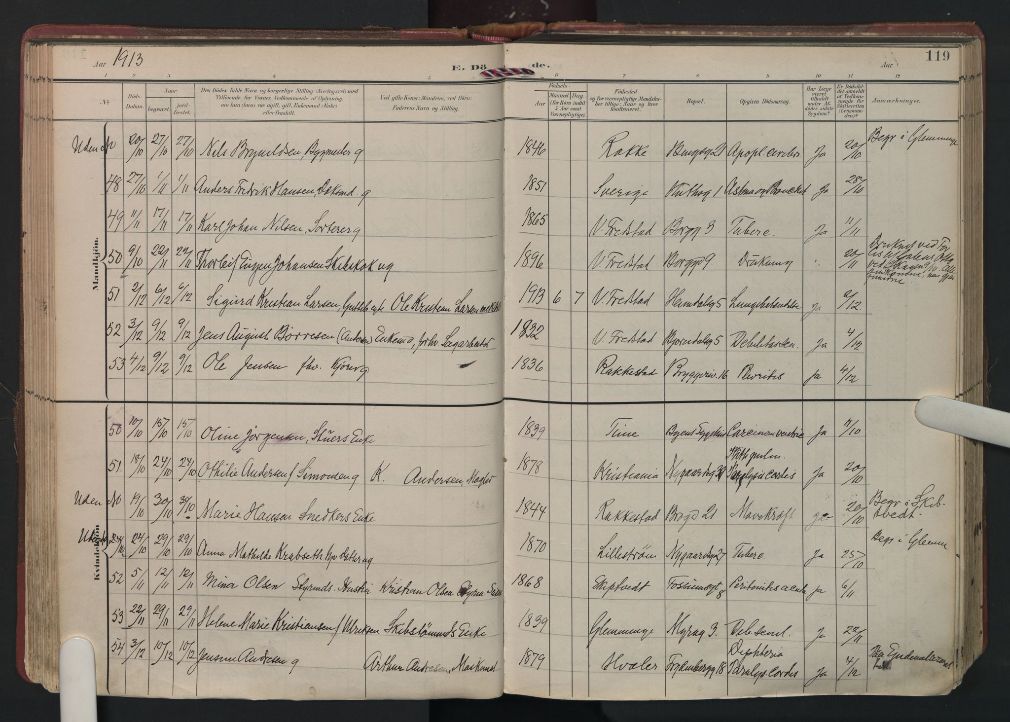 Fredrikstad domkirkes prestekontor Kirkebøker, AV/SAO-A-10906/F/Fa/L0008: Parish register (official) no. 8, 1902-1936, p. 119
