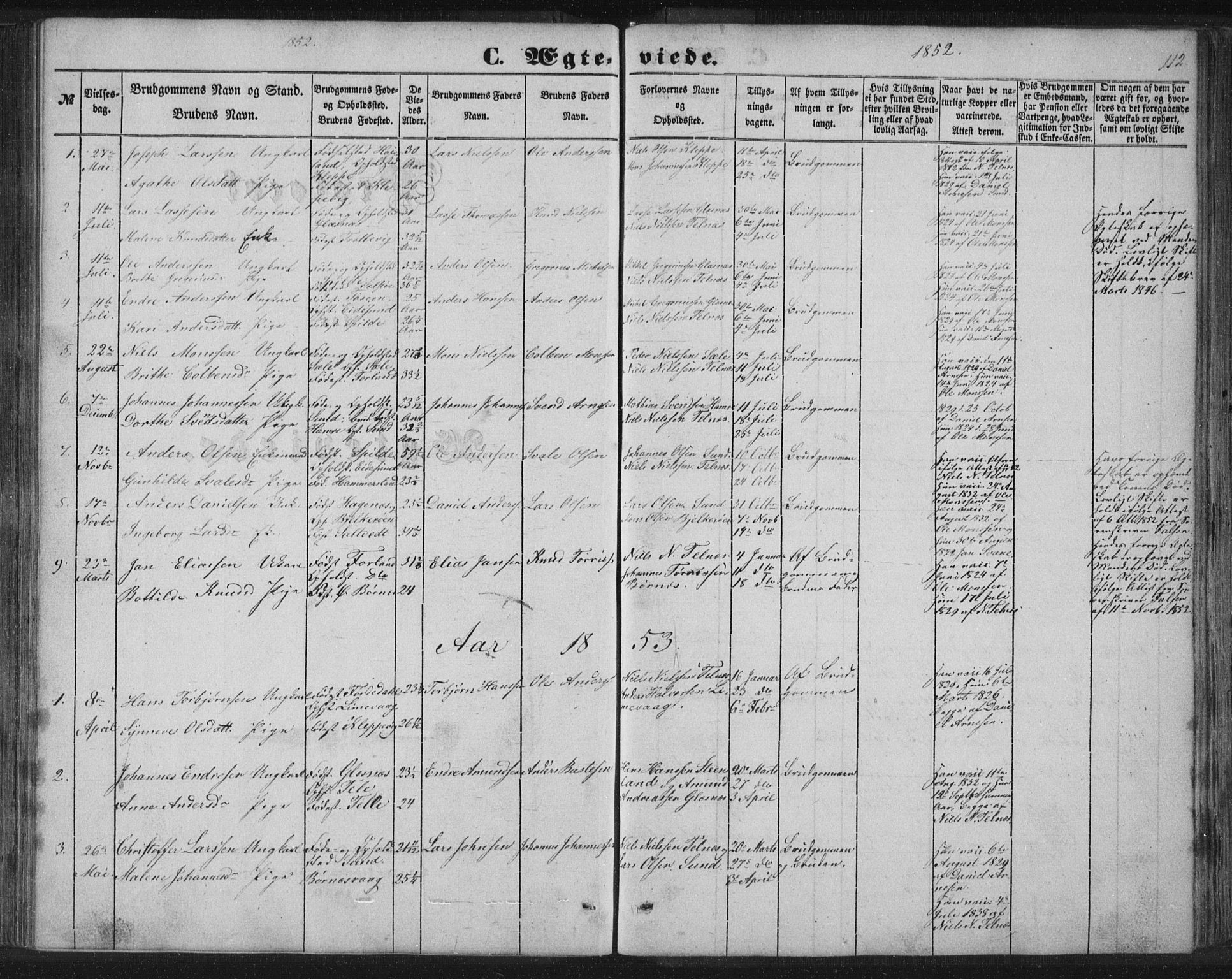 Sund sokneprestembete, SAB/A-99930: Parish register (copy) no. B 1, 1852-1873, p. 112