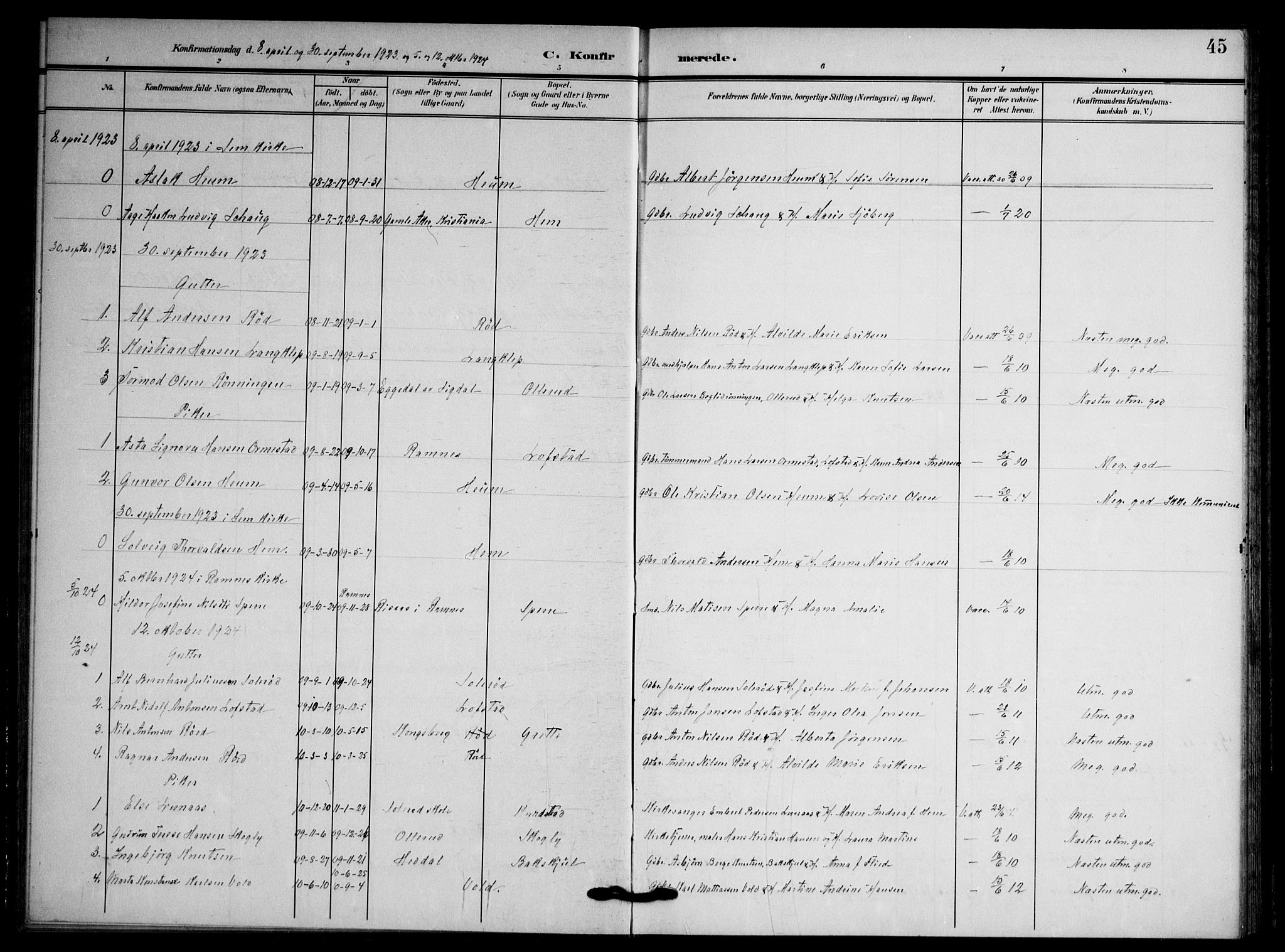 Våle kirkebøker, AV/SAKO-A-334/F/Fb/L0003: Parish register (official) no. II 3, 1907-1936, p. 45