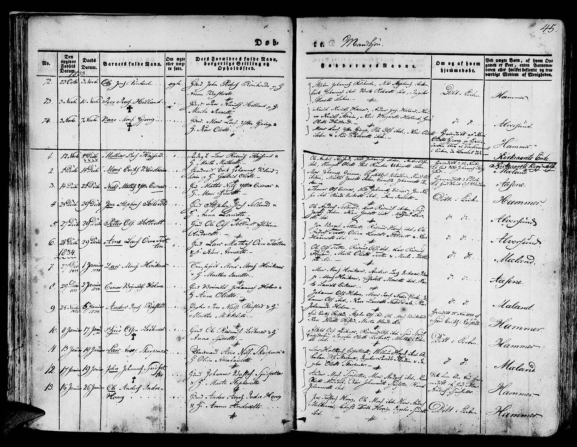 Hamre sokneprestembete, SAB/A-75501/H/Ha/Haa/Haaa/L0011: Parish register (official) no. A 11, 1826-1834, p. 45