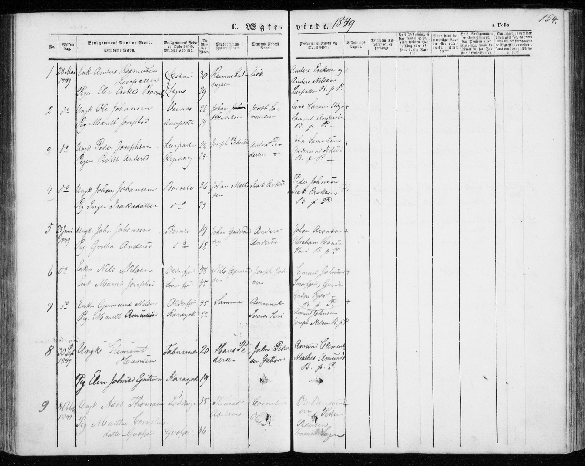 Kistrand/Porsanger sokneprestembete, SATØ/S-1351/H/Ha/L0004.kirke: Parish register (official) no. 4, 1843-1860, p. 154