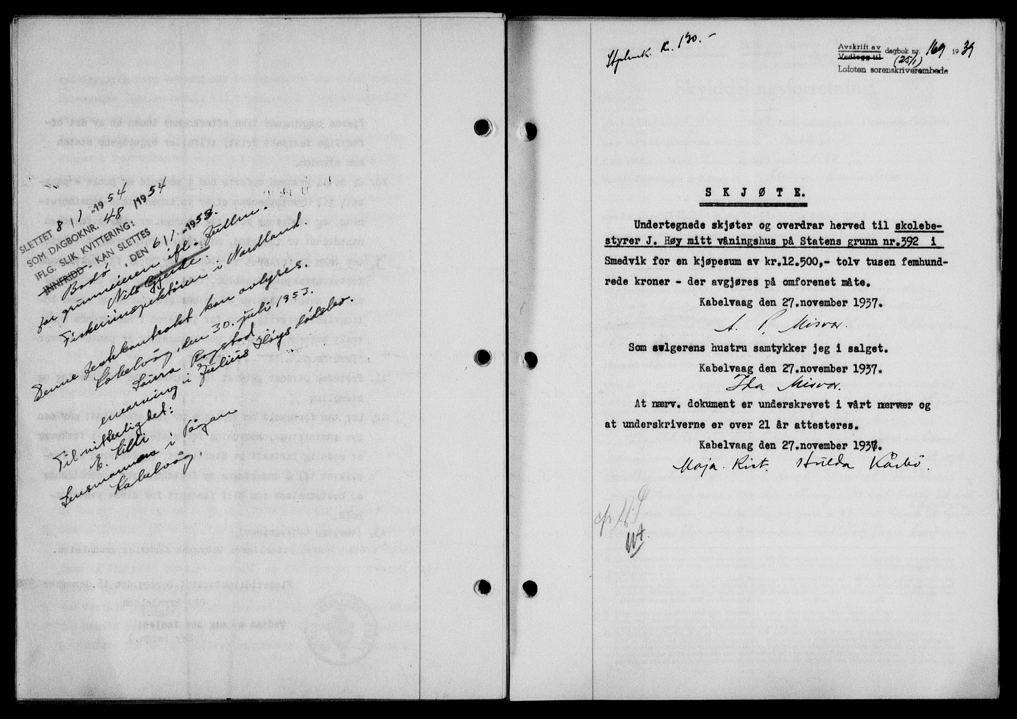 Lofoten sorenskriveri, SAT/A-0017/1/2/2C/L0005a: Mortgage book no. 5a, 1939-1939, Diary no: : 169/1939