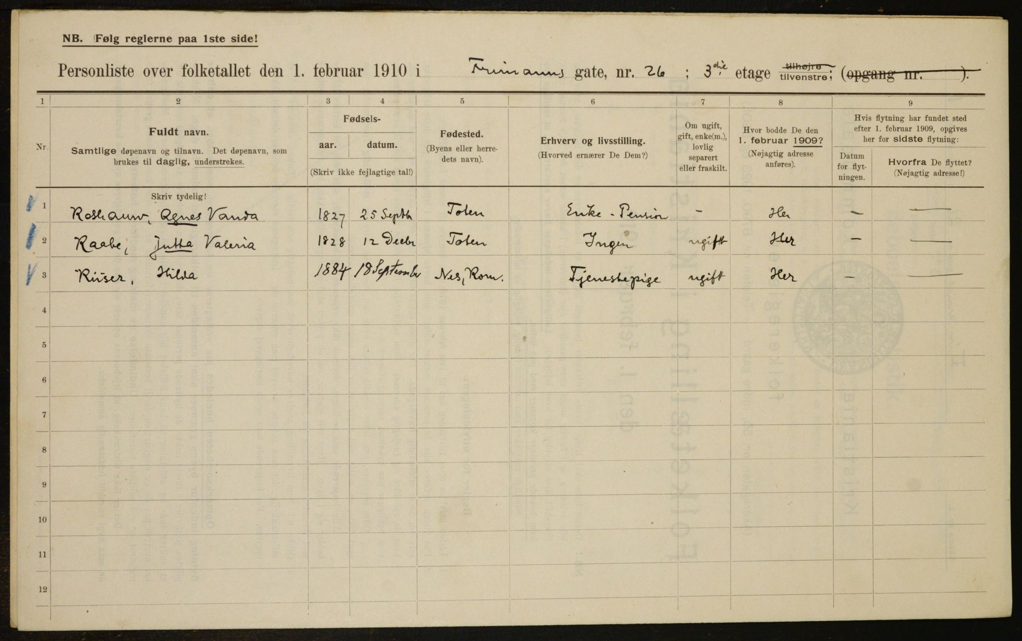 OBA, Municipal Census 1910 for Kristiania, 1910, p. 25335