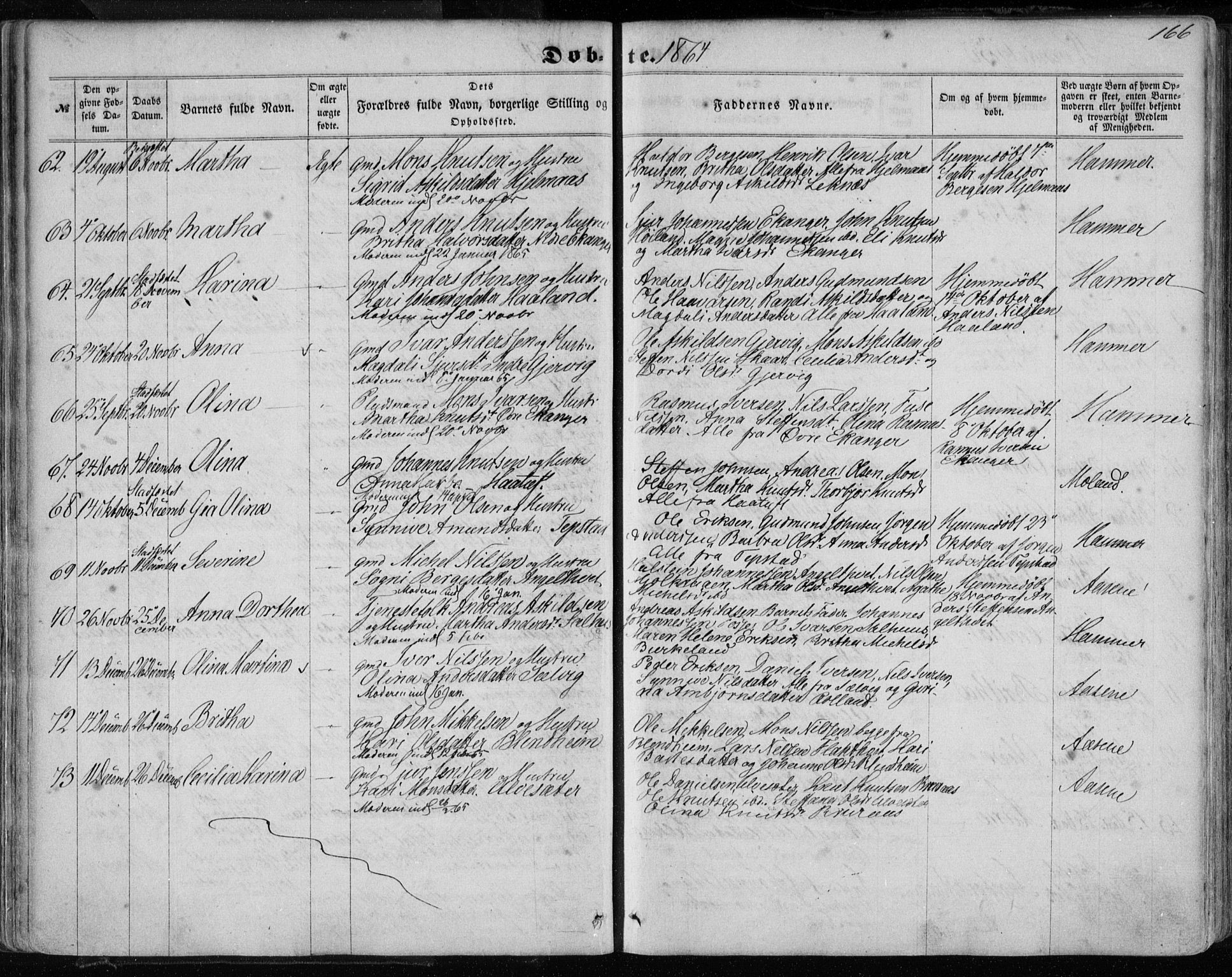 Hamre sokneprestembete, SAB/A-75501/H/Ha/Haa/Haaa/L0014: Parish register (official) no. A 14, 1858-1872, p. 166