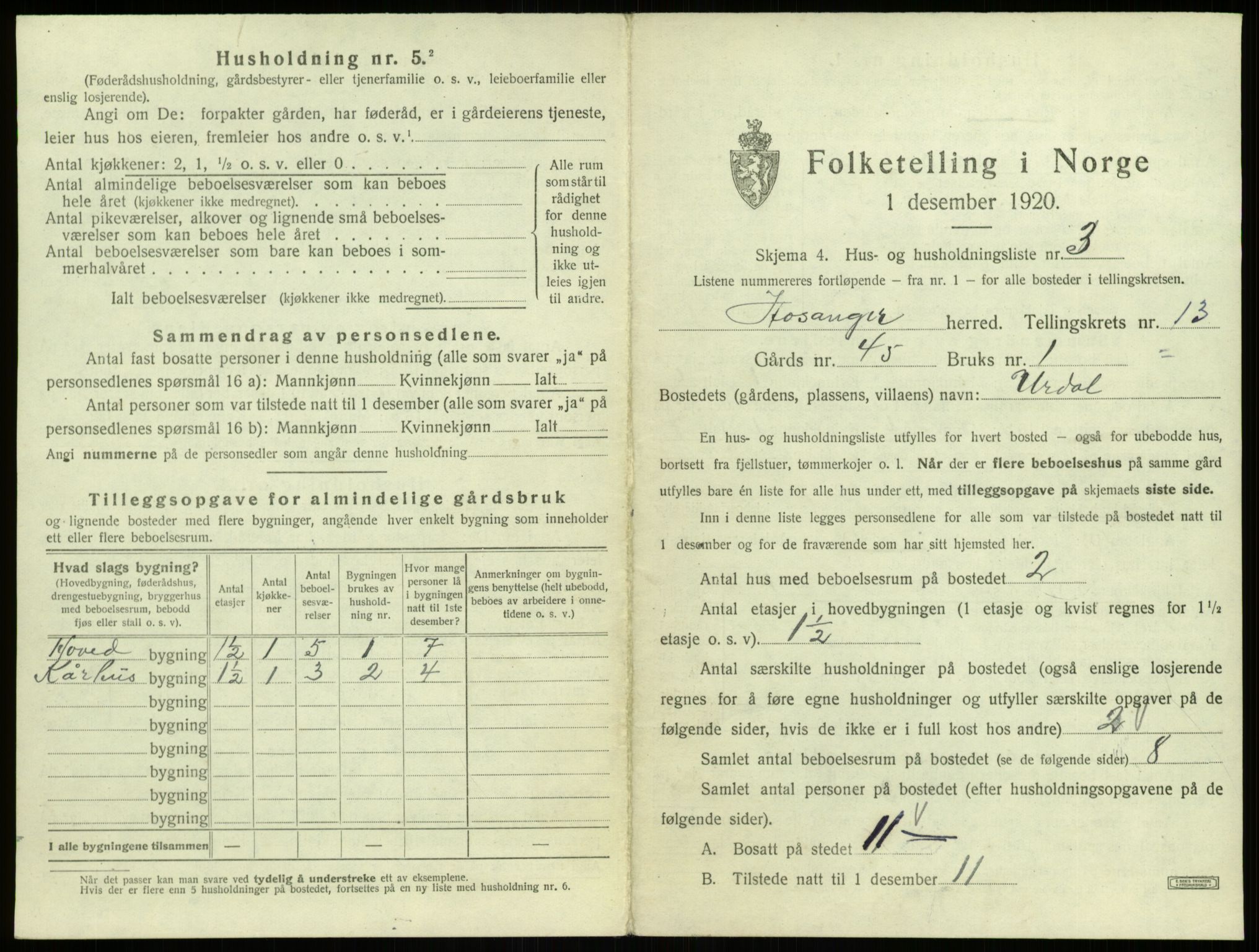 SAB, 1920 census for Hosanger, 1920, p. 677